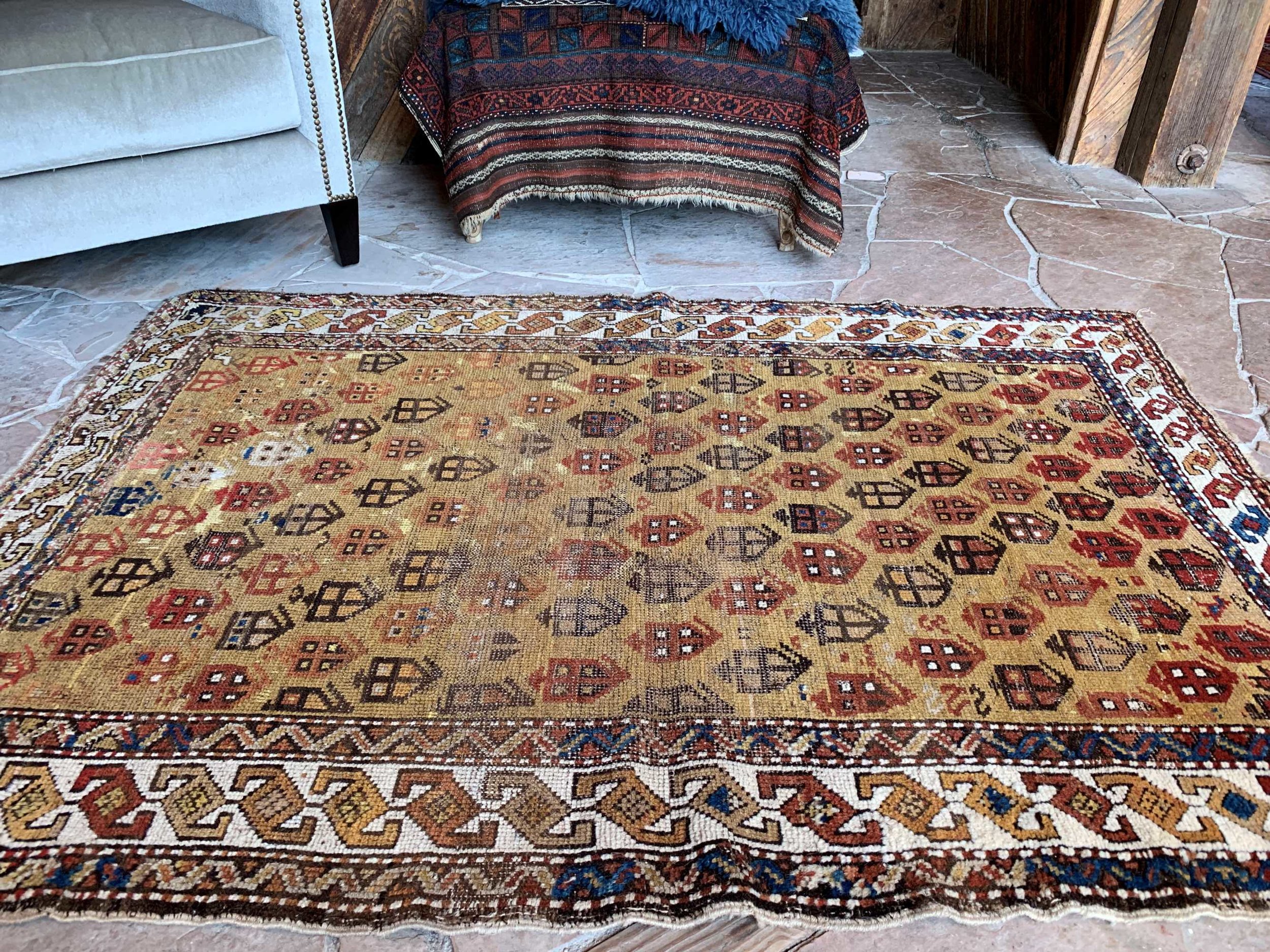 SHULAVER KAZAK ANTIQUE RUG 4'2 X 7'5