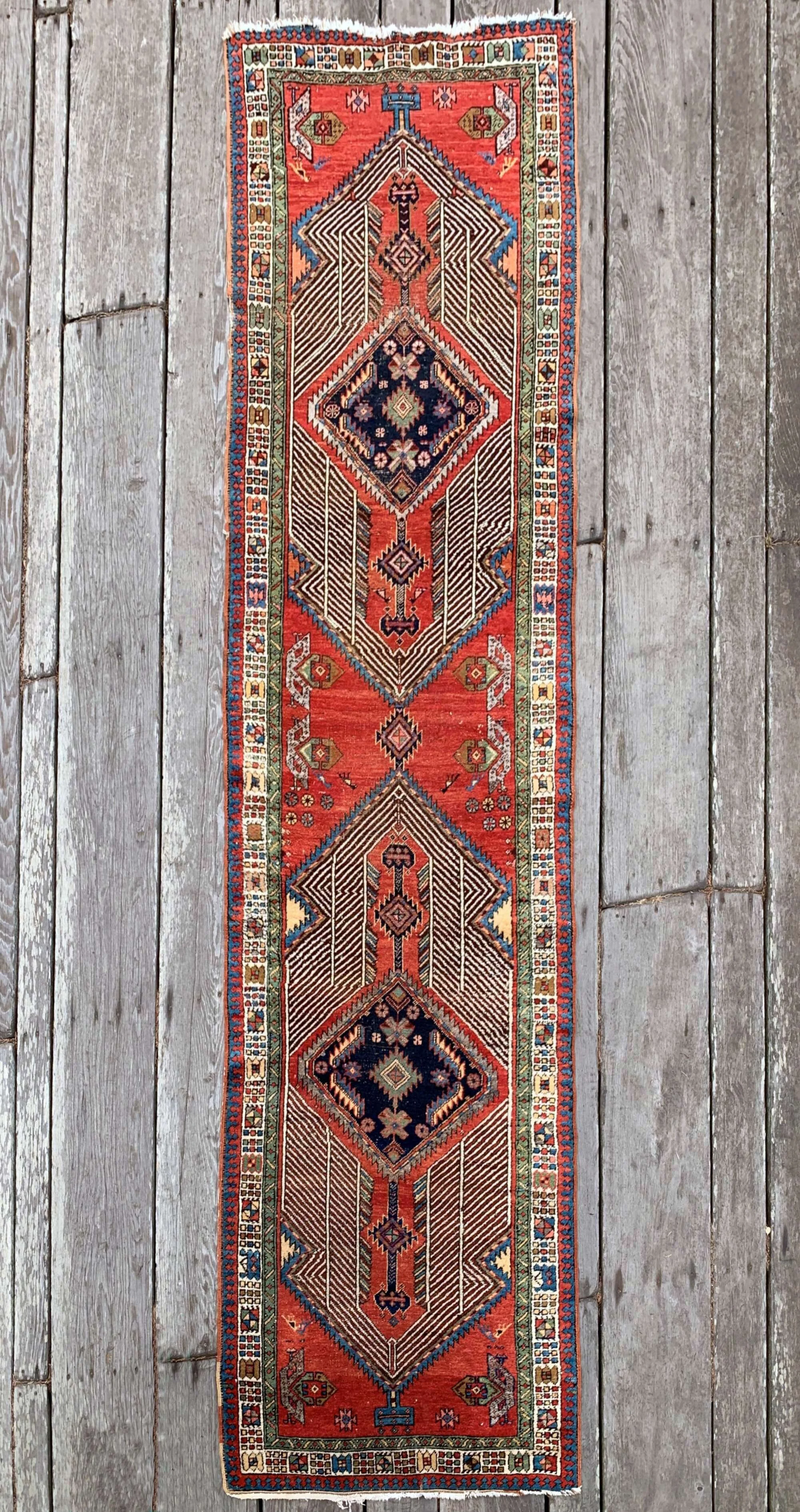 Vintage Persian Serab Tribal Runner Rug 3'3"x12'10"