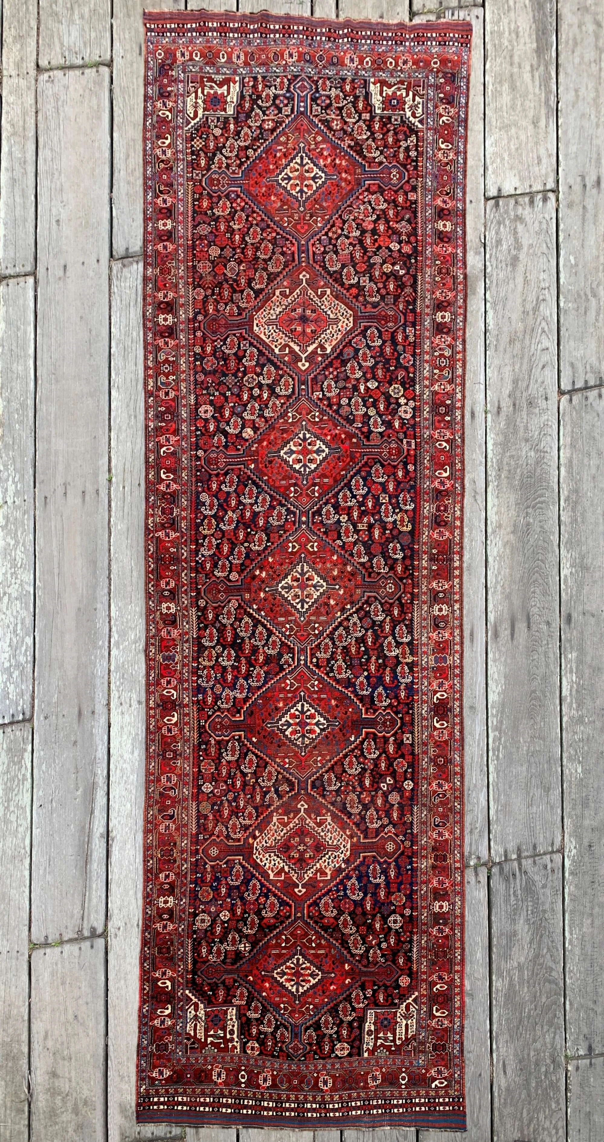 Antique Khamseh Runner Rug 4'3"x15'7" Sparkling Tribal Gem
