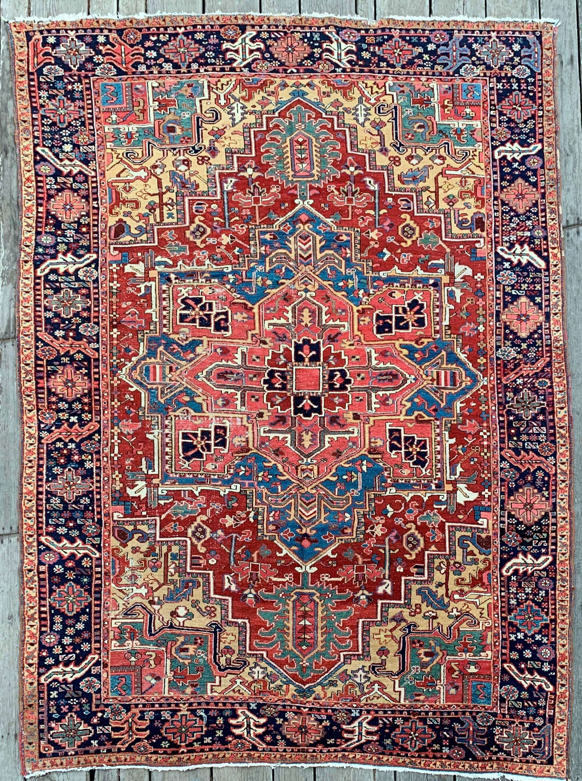 Antique Heriz Rug 9'4"x12'6" Colors Supreme