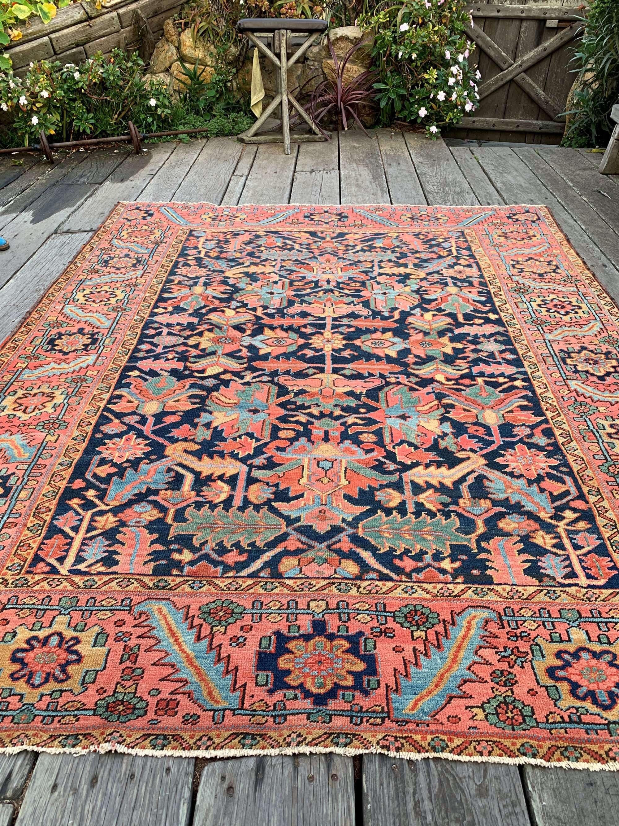 Steelman Rugs — Antique Heriz Serapi Rug 8'x10' Blue Botanical