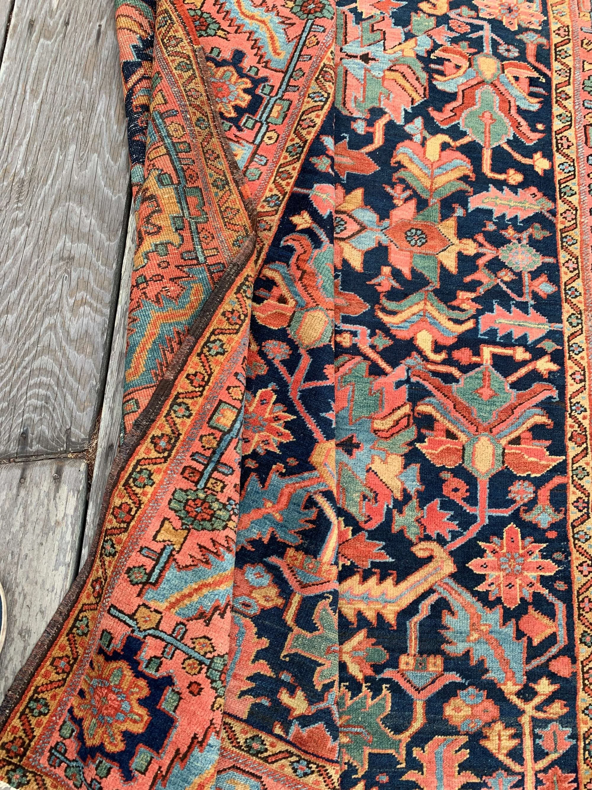 Steelman Rugs — Antique Heriz Serapi Rug 8'x10' Blue Botanical