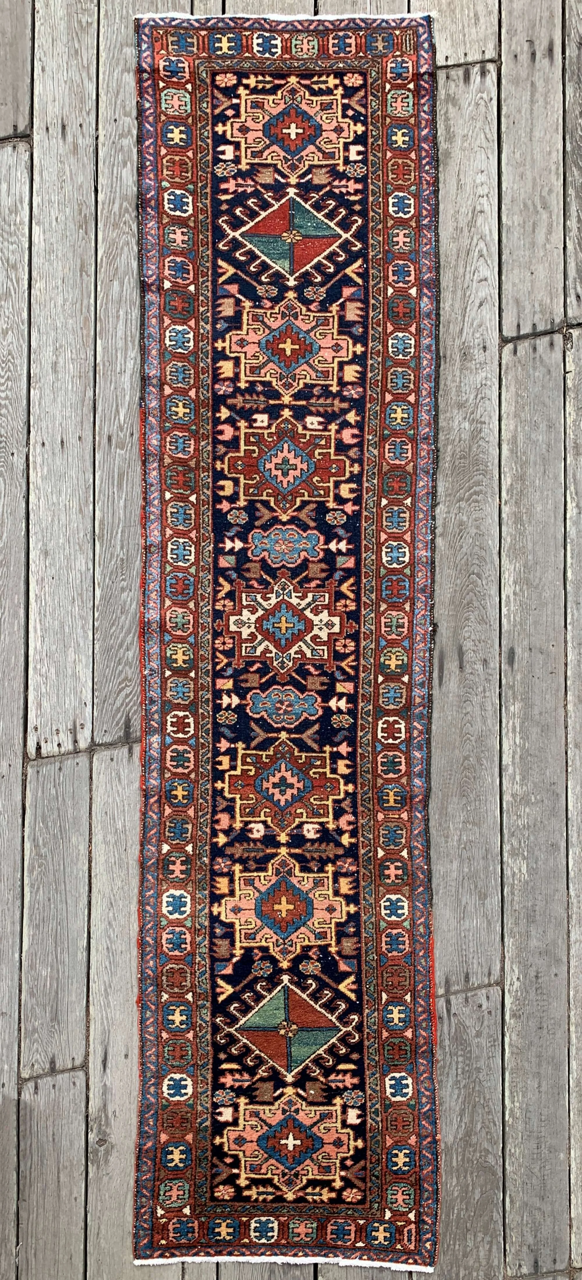 Persian Heriz Runner 3'1"x12'4" Navy Blue Tribal