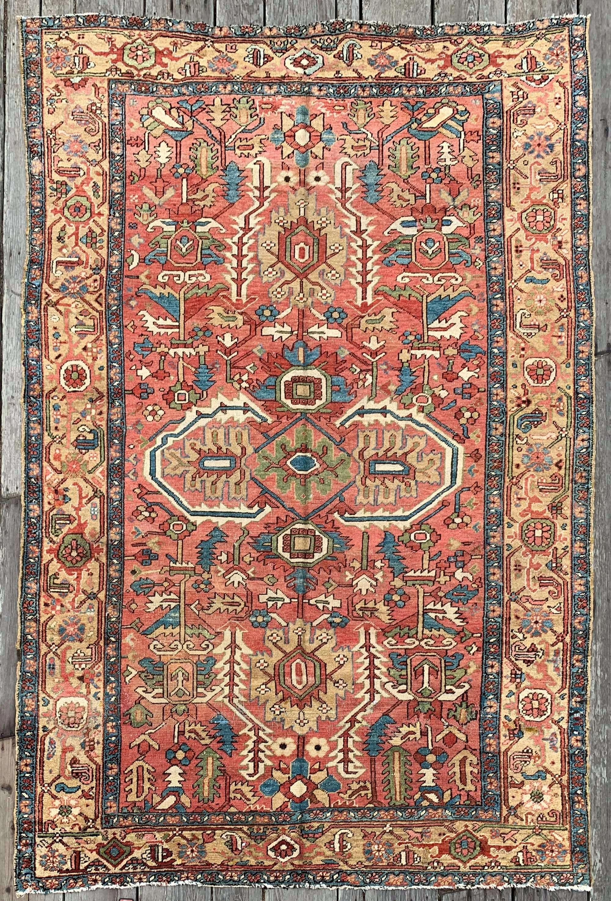Antique Heriz Rug 7'8"x11'4" Soft Glow - Rare Design