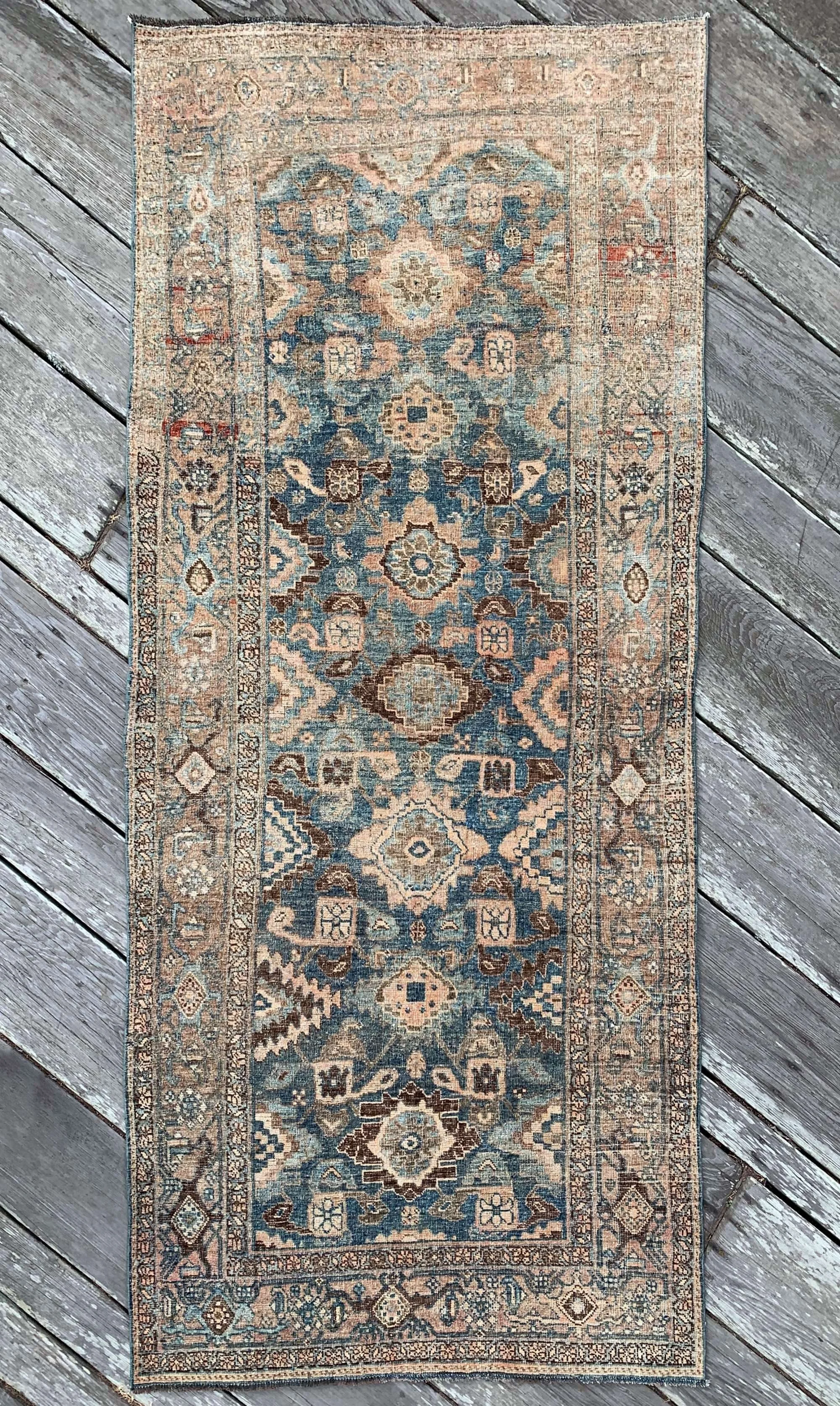 Persian Tribal Runner Rug 4'1"x9'7" Dreamy Blue and Beige