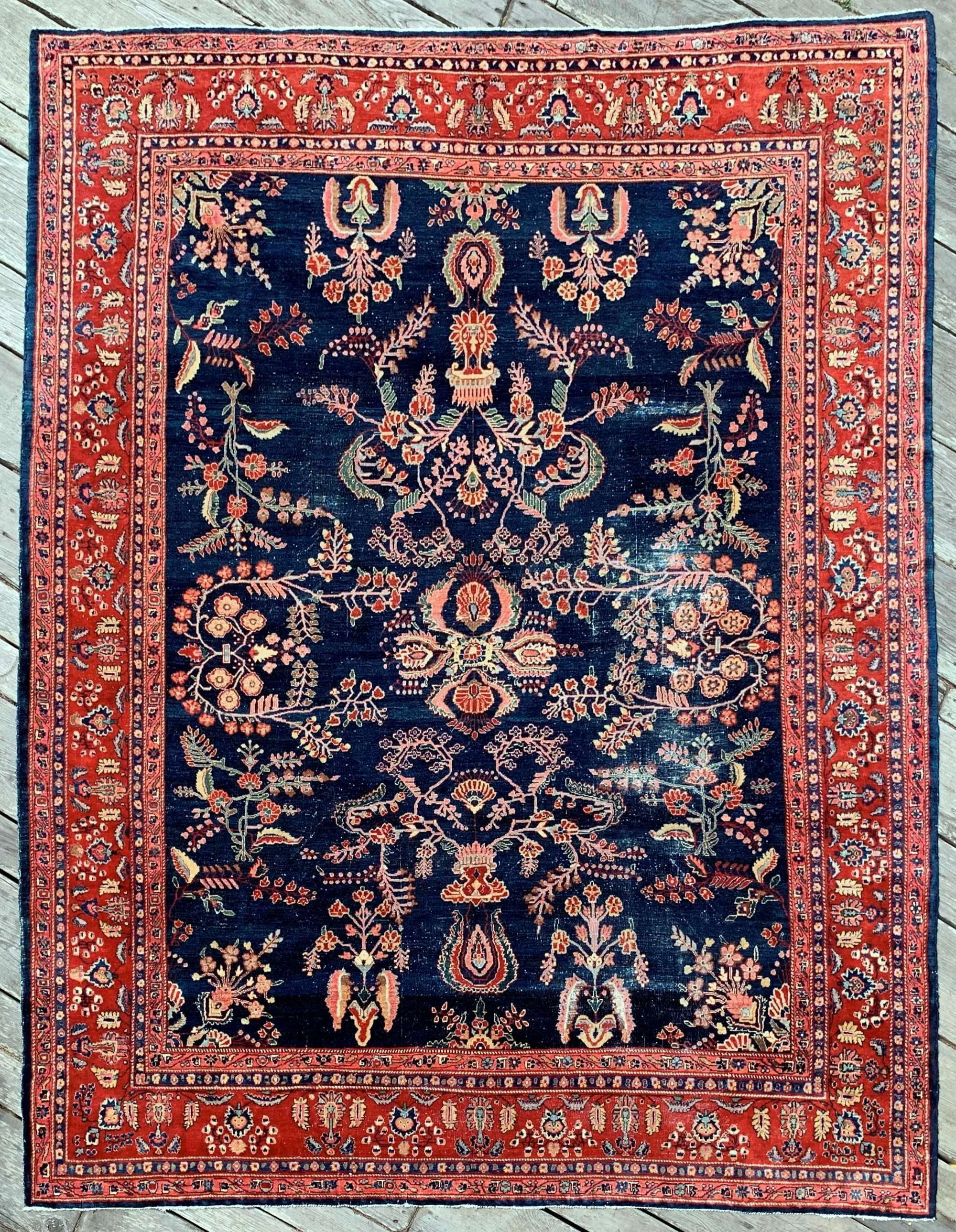 Antique Persian Mahal Rug 8'11"x11'4" Sapphire Blue Jewel