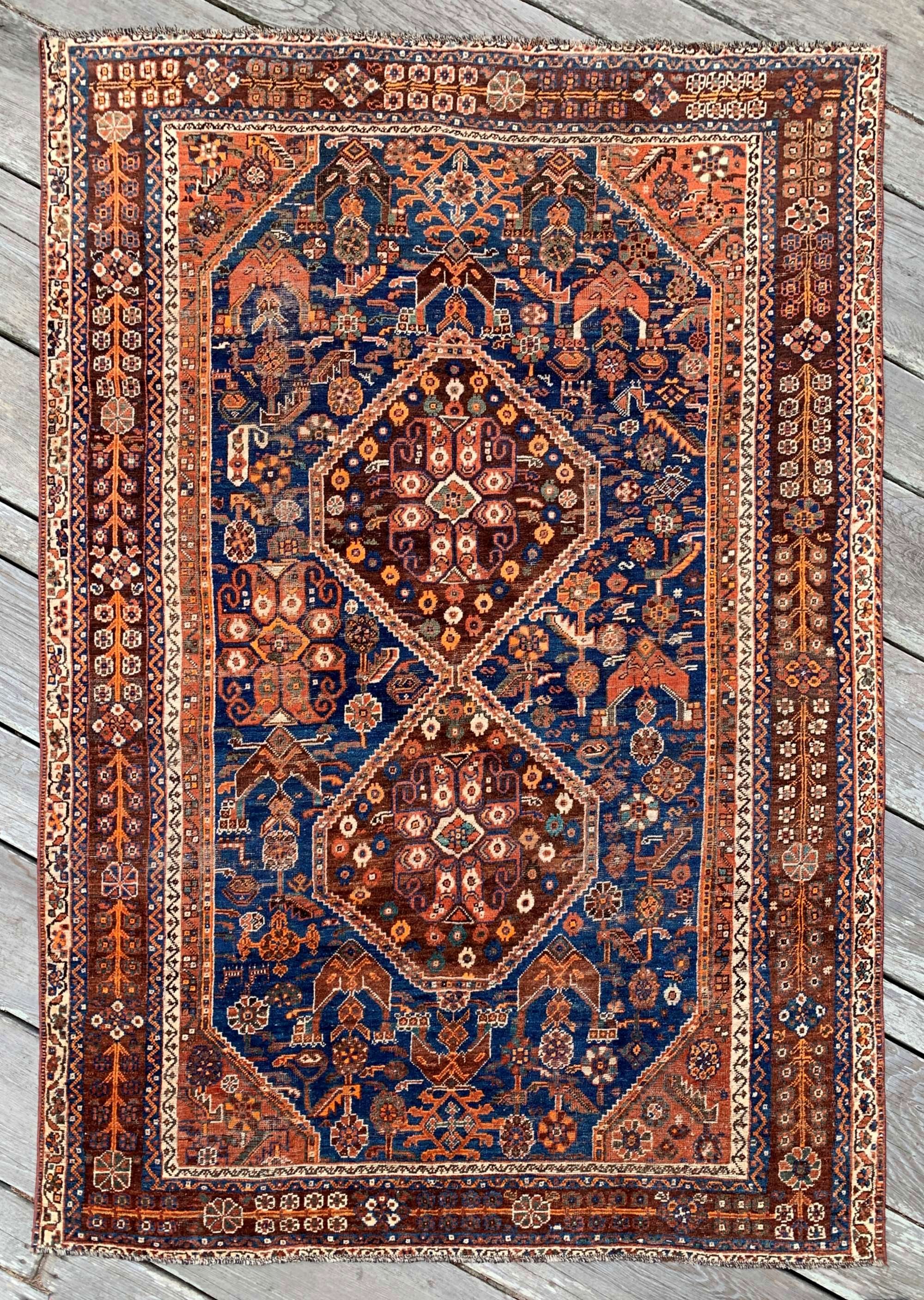 Antique Persian Afshar Shiraz Tribal Rug 5'7"x8'0" Cobalt Blue Orange