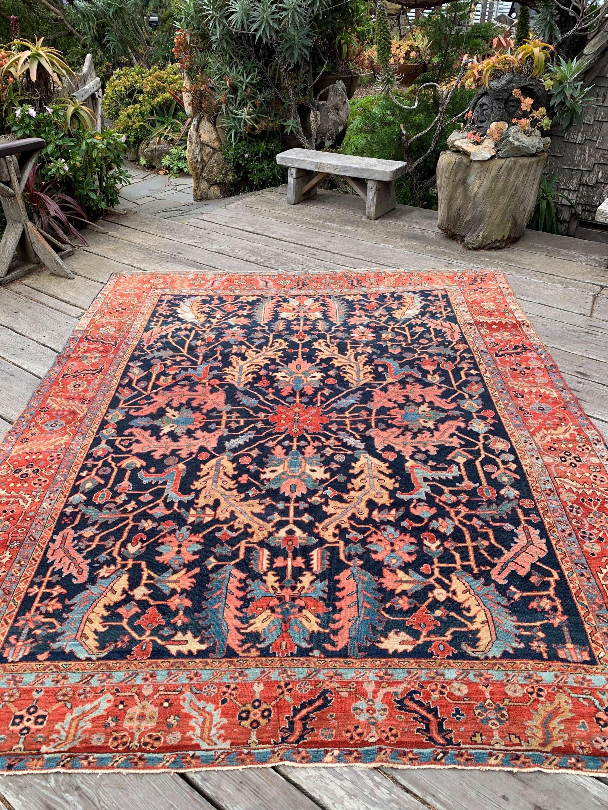 antique heriz serapi rugs blue