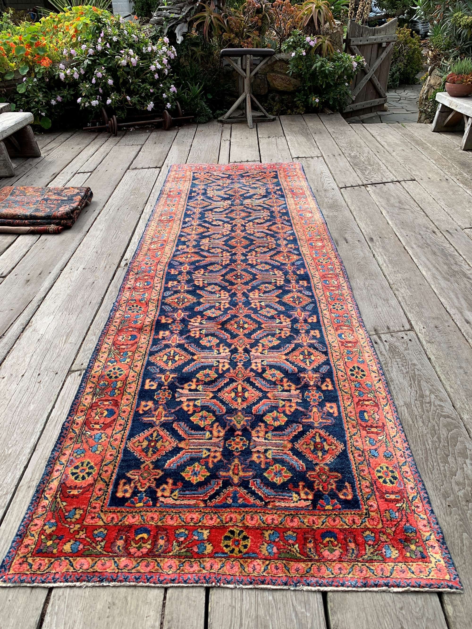 Antique Persian Runner Rug 4’0”x12’4” Navy Blue Dream