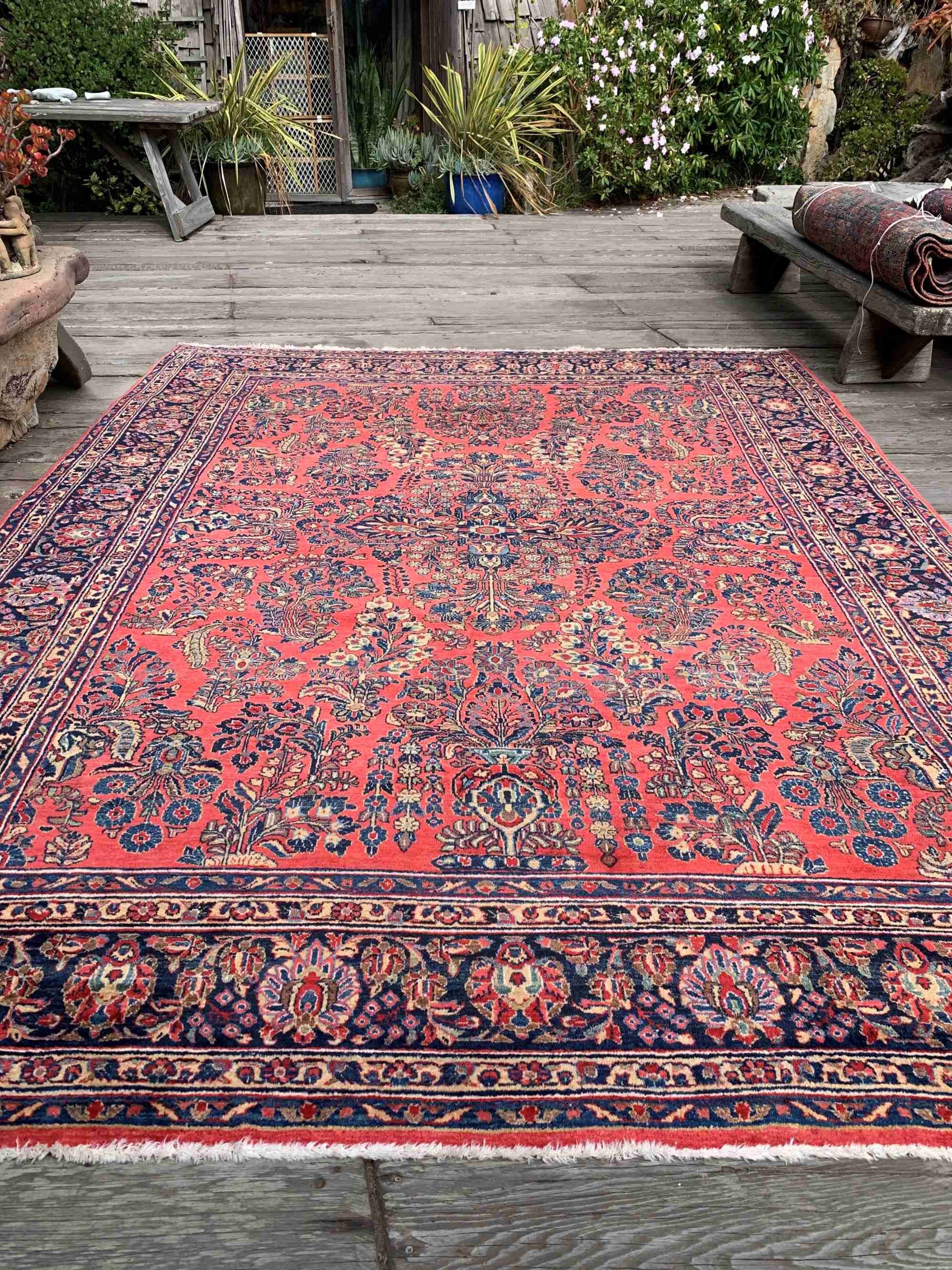 Steelman Rugs Vintage Persian Sarouk Rug 8 9 X11 6 Pristine C Red Denim Blue Sage Green Fawn