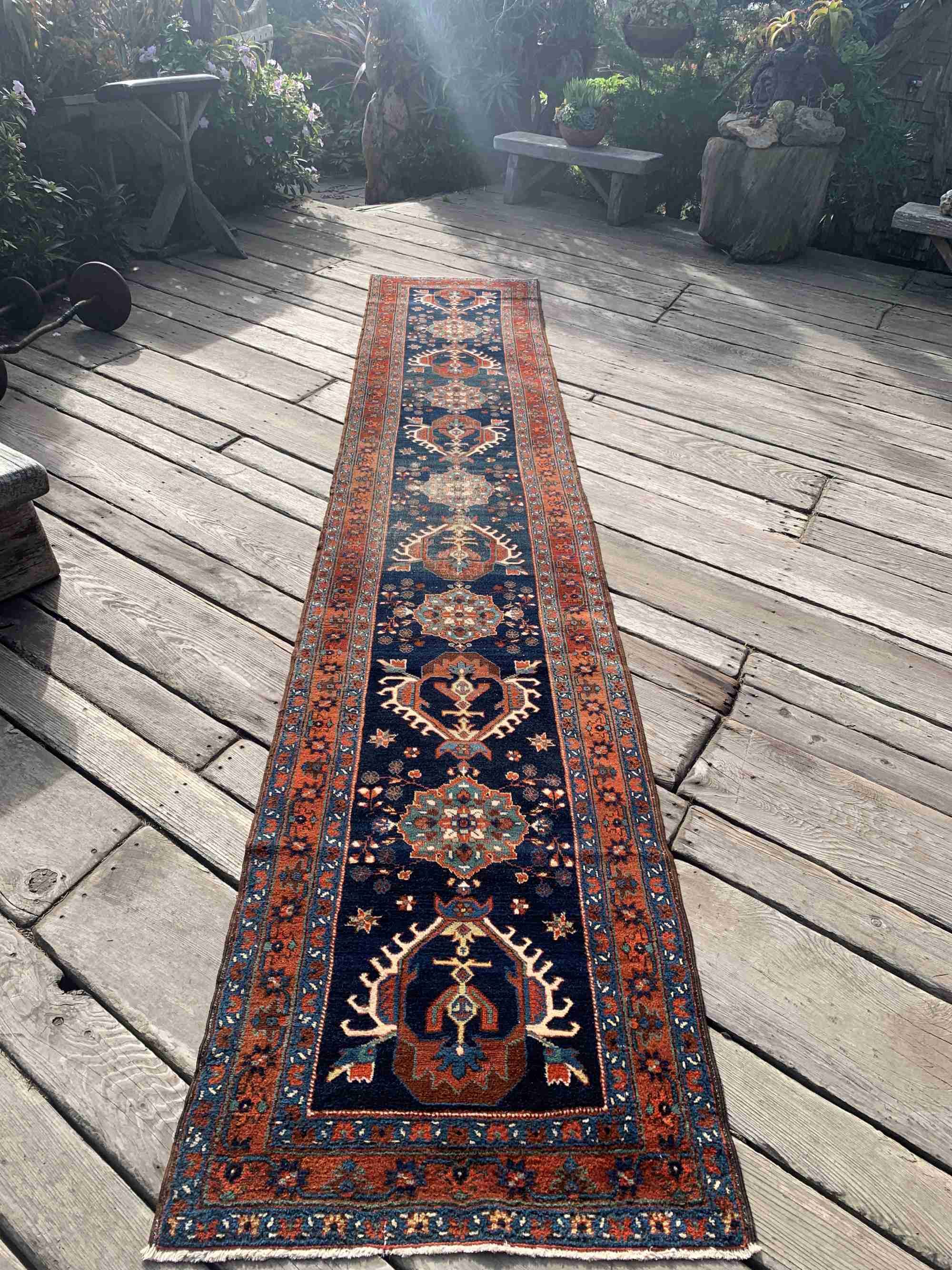 antique vintage persian runner rug navy blue 3x15