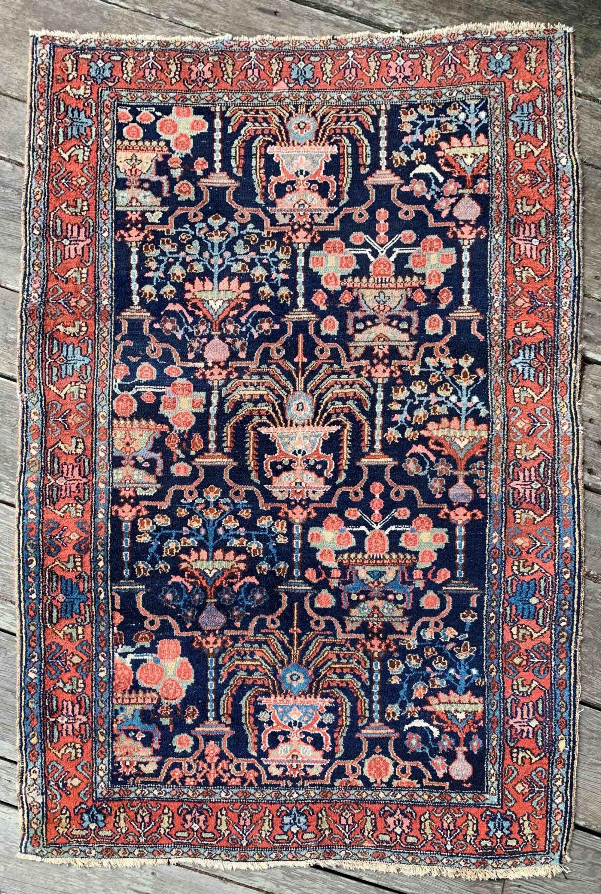 Antique Persian Bibikabad Rug 4'7"x6'8" Navy Rust Seafoam Jewel