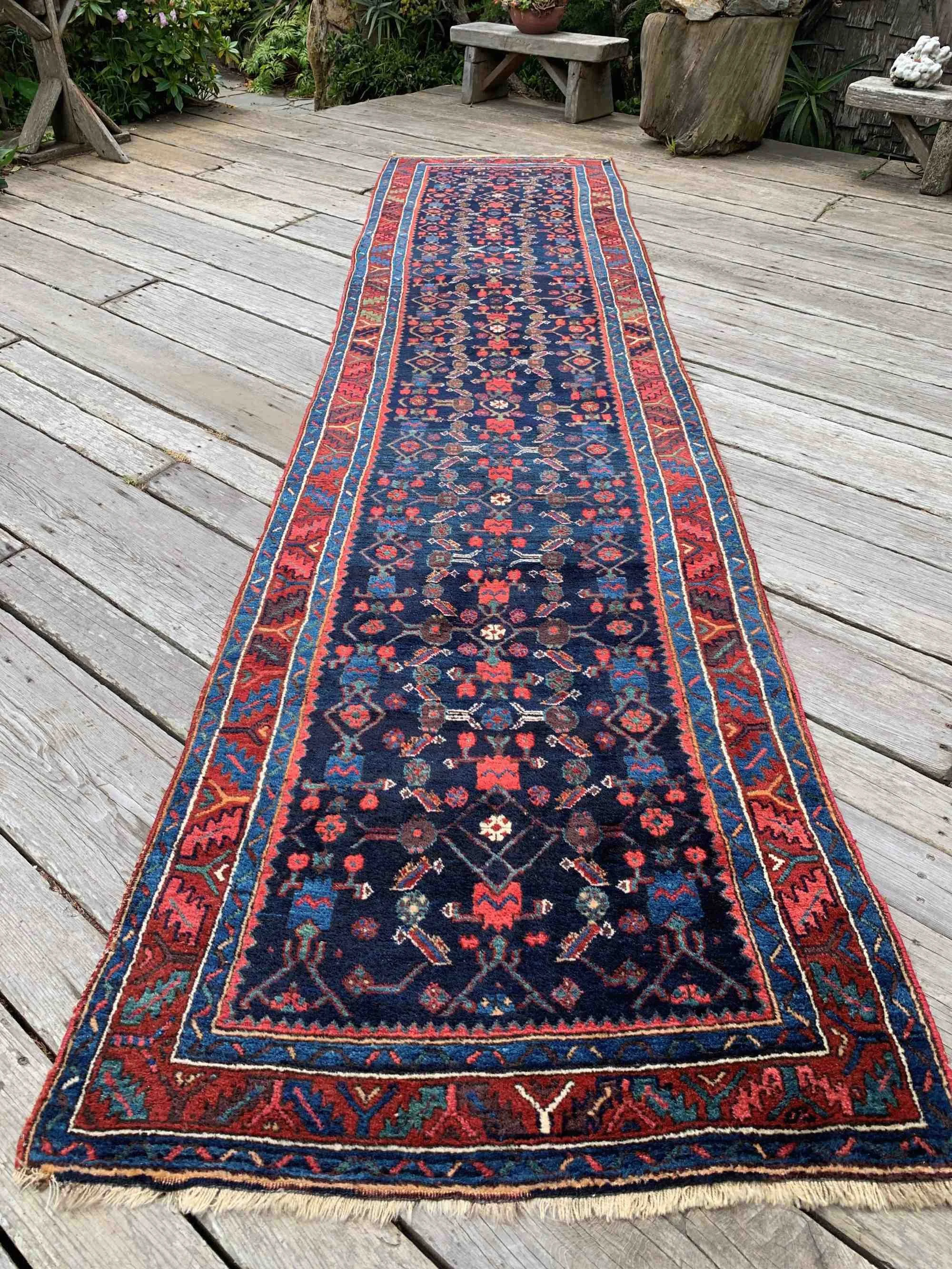 Steelman Rugs — Antique Persian Bidjar Runner Rug 3’8”x15’5” Navy Blue Gem, image size:2000x2666
