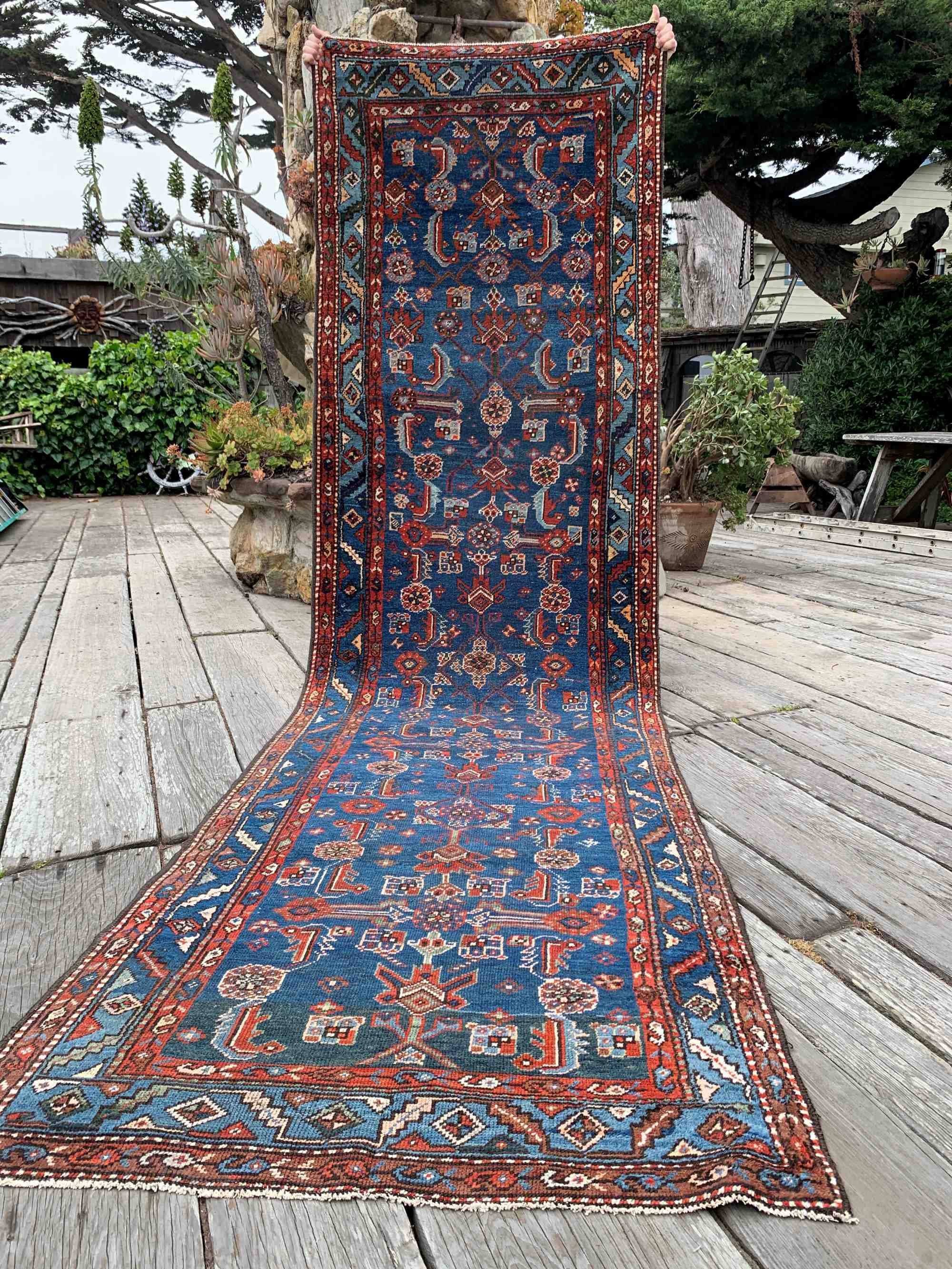 Steelman Rugs — Vintage Persian Runner Rug 3'7x12'7 Navy Blue Kurdish