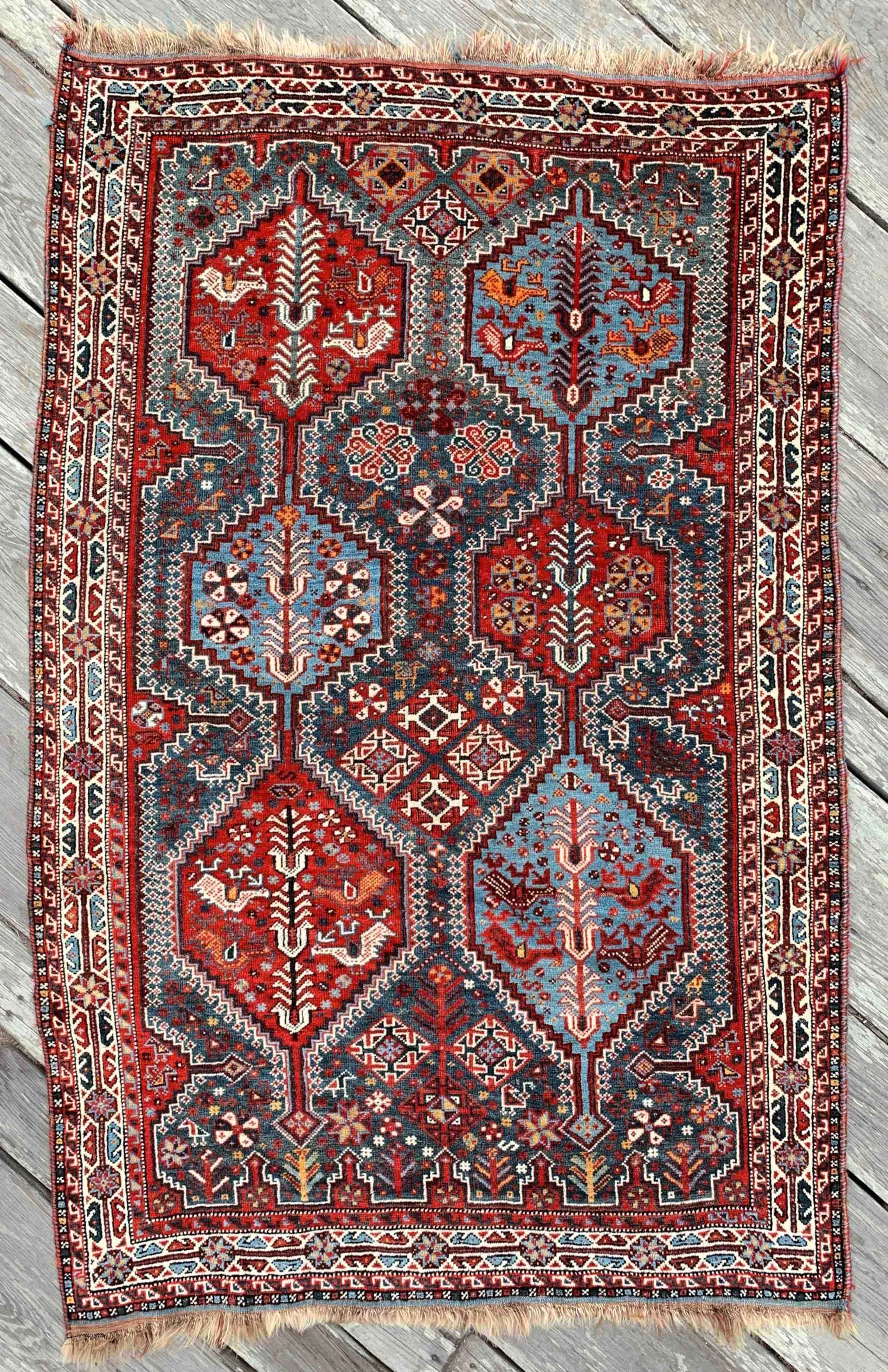 antique southwest persian khamseh tribal rug
