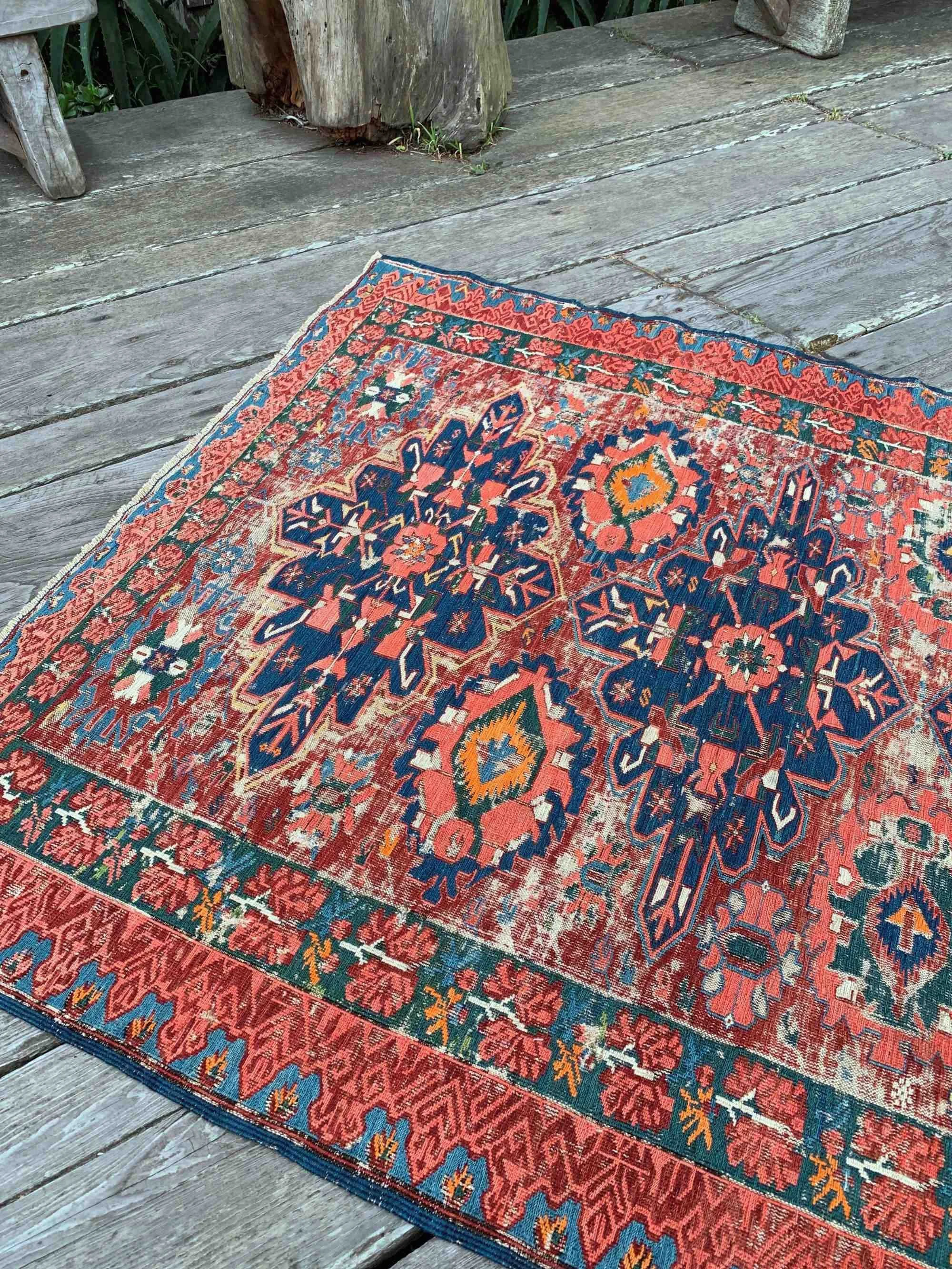 Turkish Azari Vintage Inspired Caucasian Snowflake Rug No