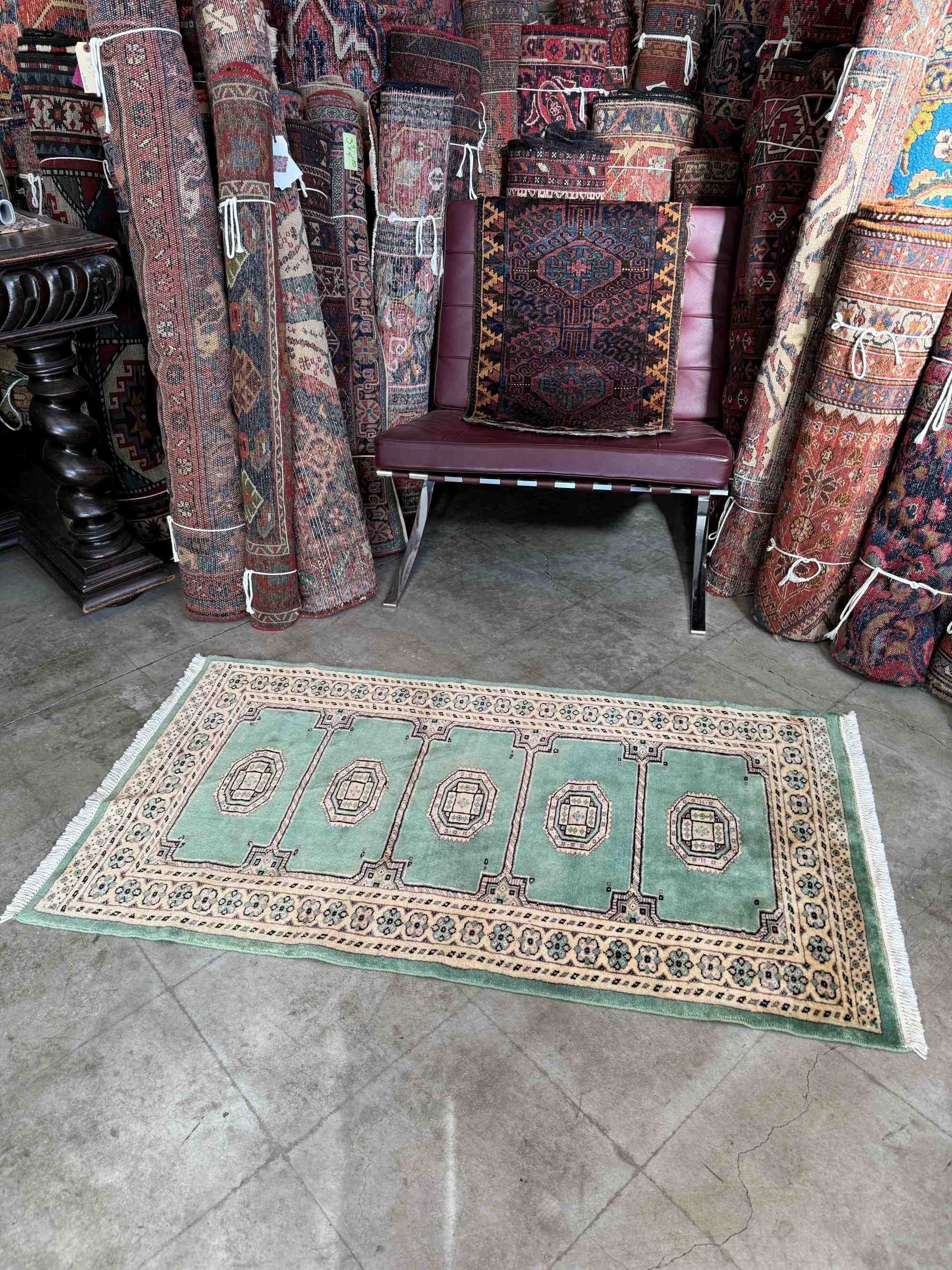 Steelman Rugs Vintage Bokhara Rug 2 4 X4 3 Soft Celadon Green