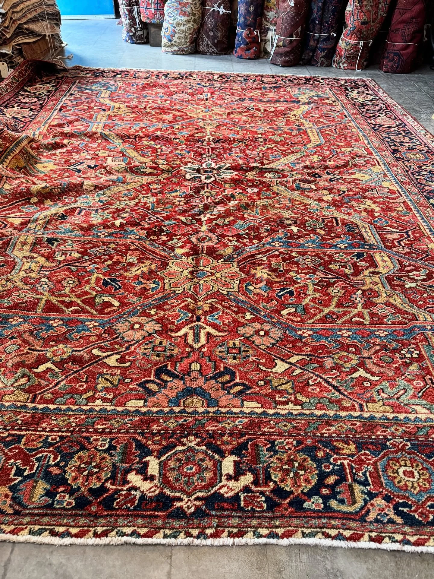 Heriz rugs were made in a wide array of styles and they usually have that particular look that says &ldquo;Heriz&rdquo;. Interestingly, most Heriz rugs were woven in a medallion format, so the overall, medallion free, patterns tend to stand out as de