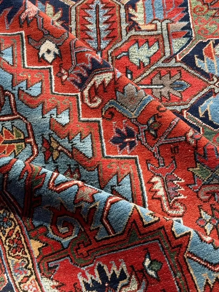 Apologies for the full sun pictures, but we couldn&rsquo;t wait to share this stunning 80 to 90 year old Heriz rug with you. Time capsule condition with the best naturally dyed colors and soft glossy mountain wool. We love to bring you the best and t