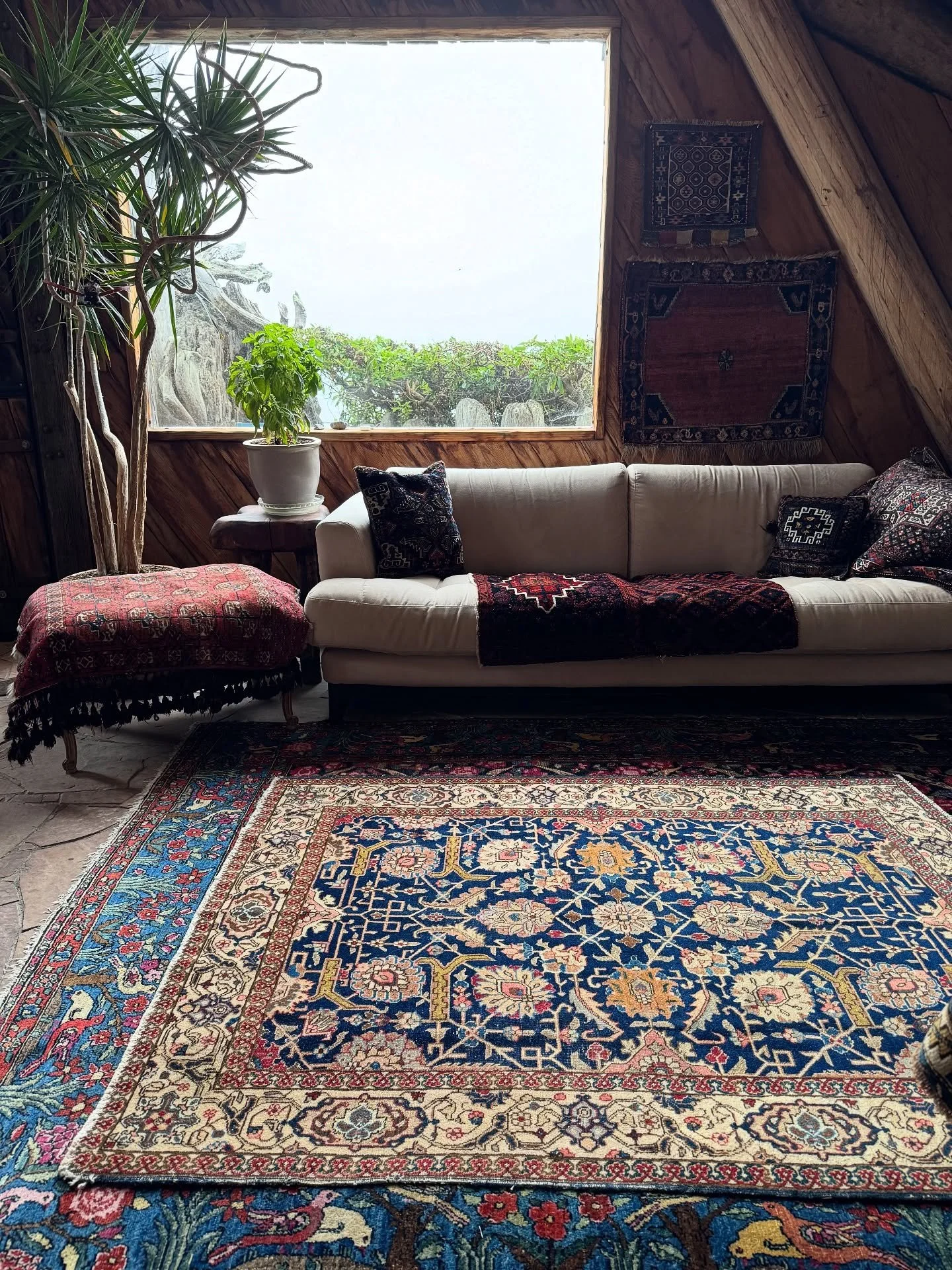 A very attractive mid 20th century Tabriz has arrived. The blue ground and cream border is always a delight. This one is 4&rsquo;7&rdquo;x6&rsquo;1&rdquo;. Good condition overall with low pile and some scattered wear and slight loss on a couple of th