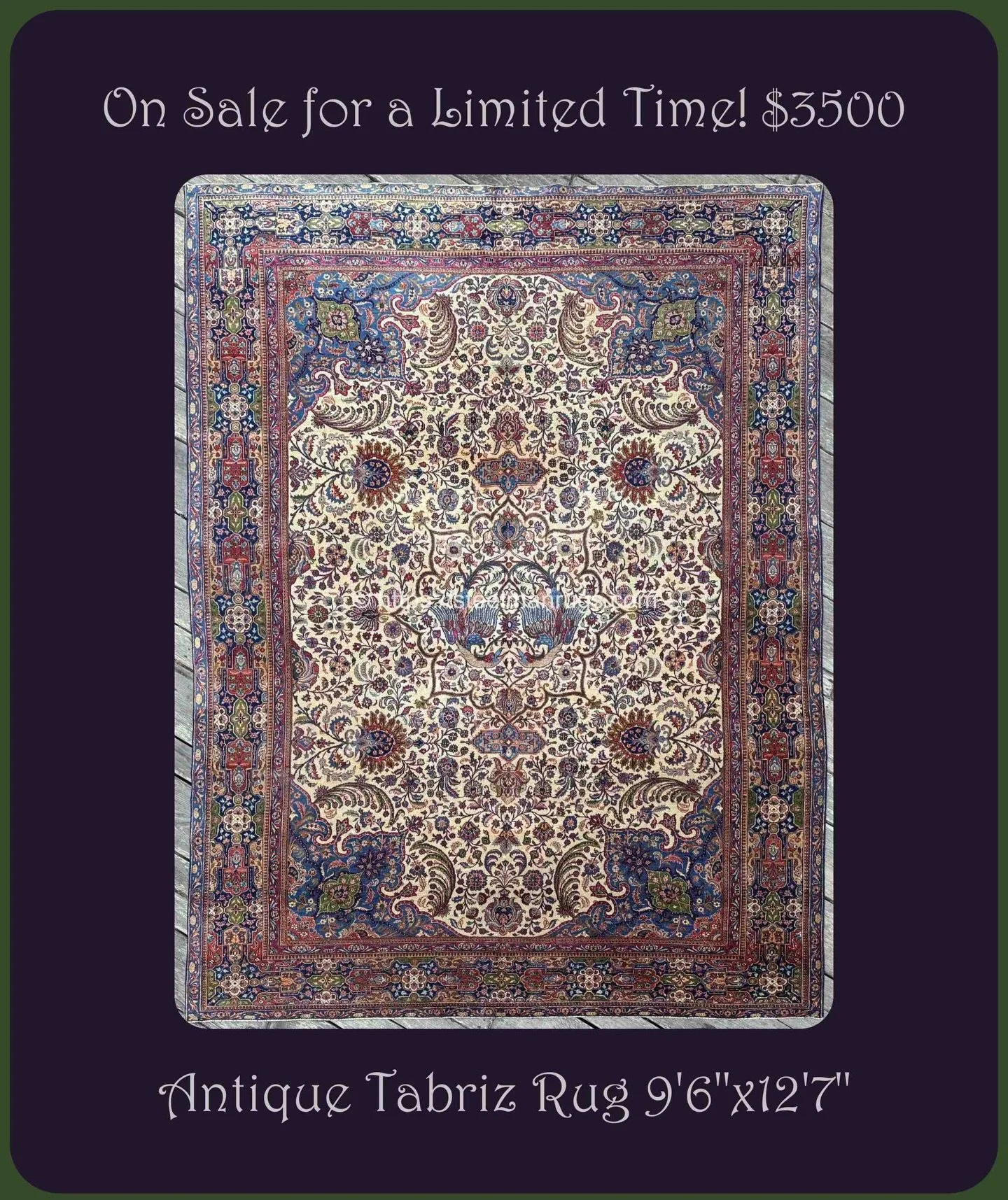 Now this marked down Tabriz is hard to resist. One of a kind at an unheard of price. If you don&rsquo;t believe me, do a google lens and find out. Description below. Please purchase directly on our website. It&rsquo;s listed in the large room size se