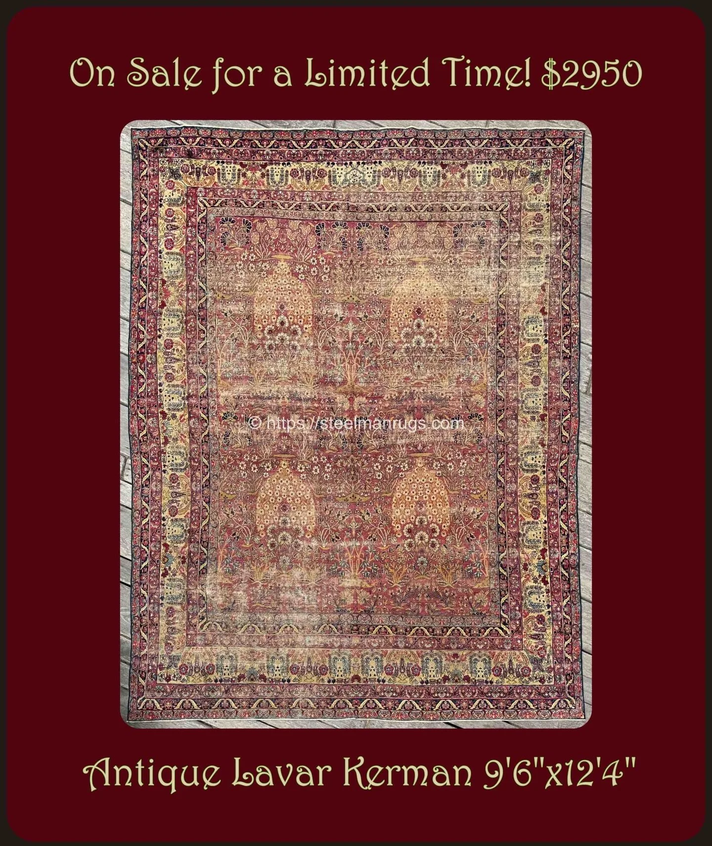For all of you that have been holding on to this beauty in your carts, now is the time to make a move! Description below:

Rug No. 20419

Antique Persian Lavar Kerman rug with an entrancing floral pattern inspired by the 16th and 17th century Mughal 