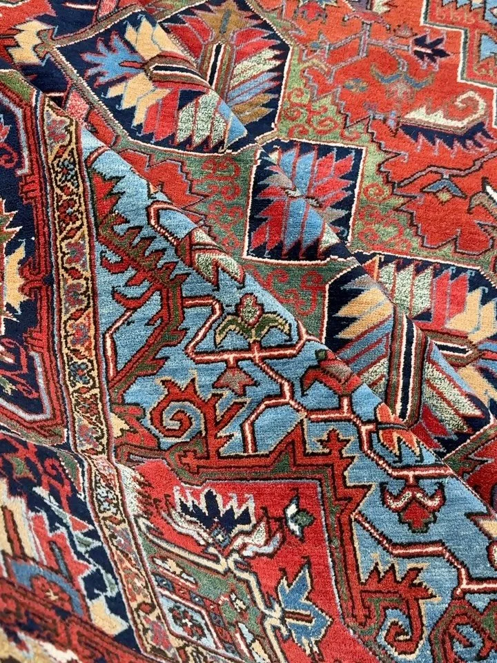 Rug No. 149534

Antique Heriz with an uncommonly beautiful design rendered in the best imaginable natural dyes. We come across plenty of attractive Heriz in the vermilion ground and pale blue corner spandrels, but this one hits differently due to the