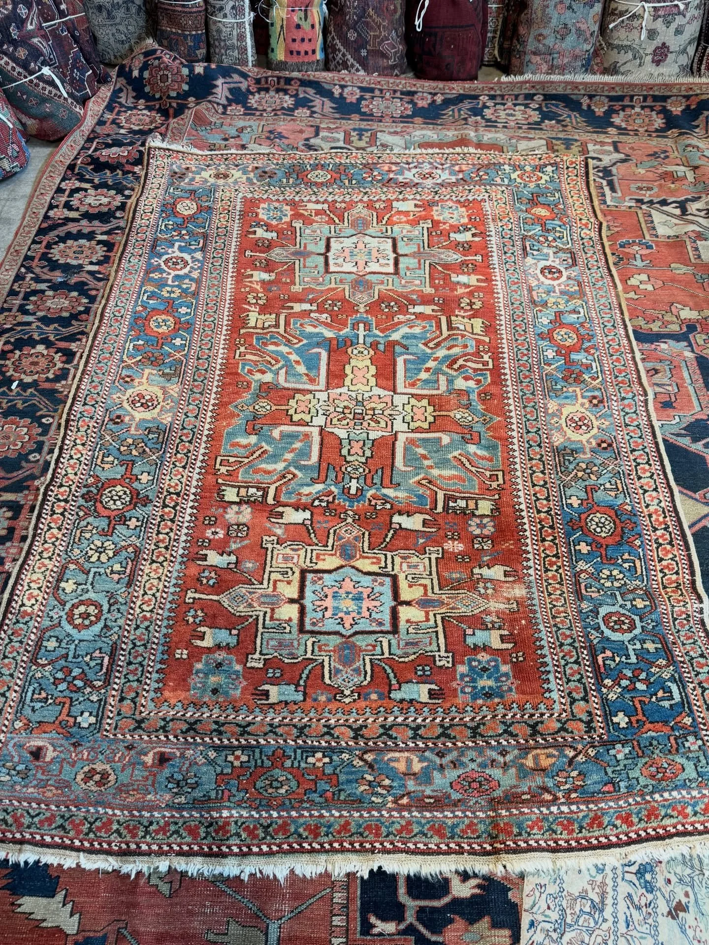 Just in, this gorgeous antique Barjid village rug with very beautiful colors in an adaptation of the Chelaberd motif well known in a group of rugs from Karabagh. Barjid was a village in East Azerbaijan province of NW Iran. What a beauty.