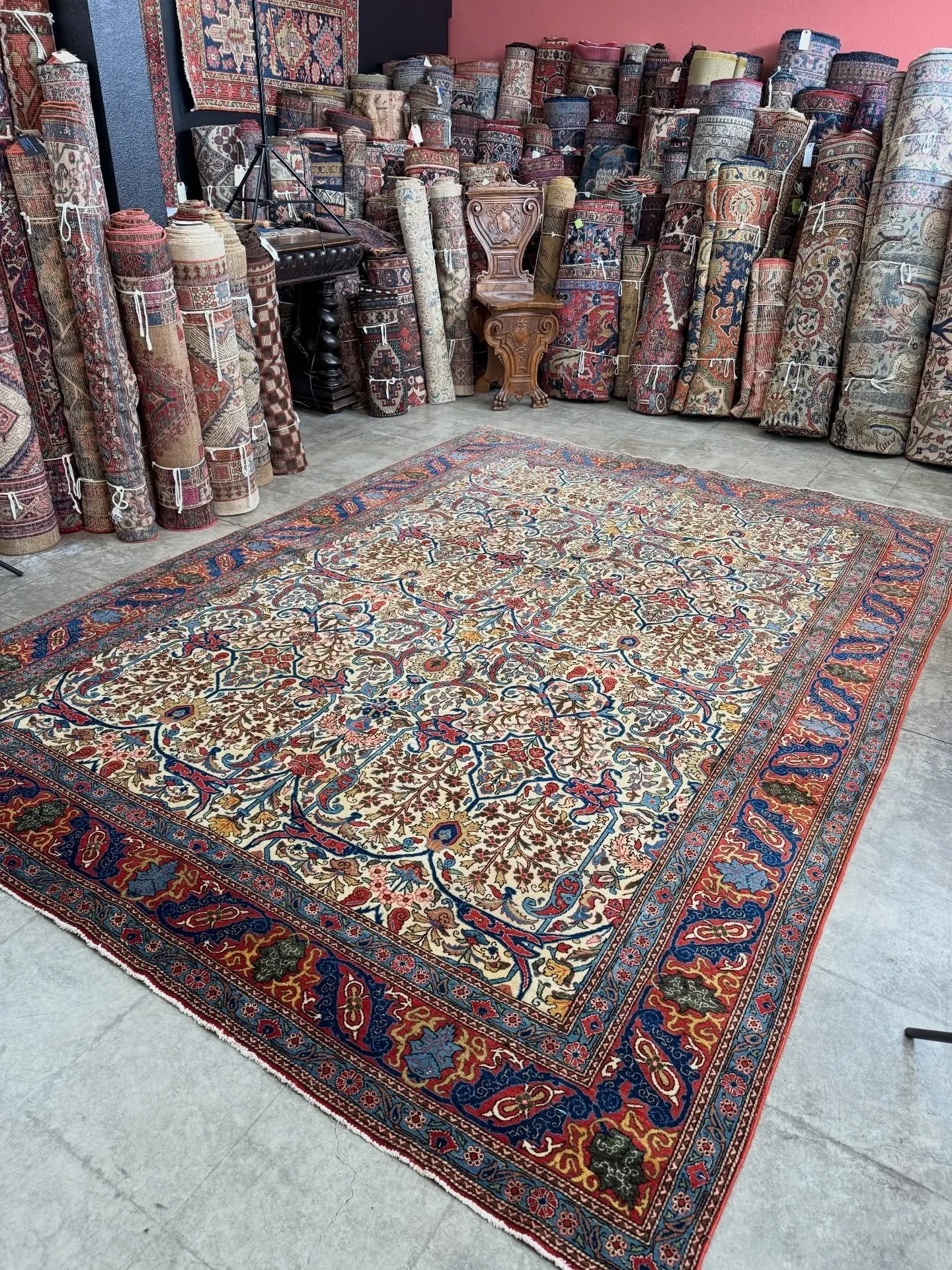 Velvety semi antique Persian Qom rug with exquisite details and subtle colors. Size is 7&rsquo;4&rdquo; x10&rsquo;3&rdquo; and it dates to the 1930-1950 period.
Available on request.