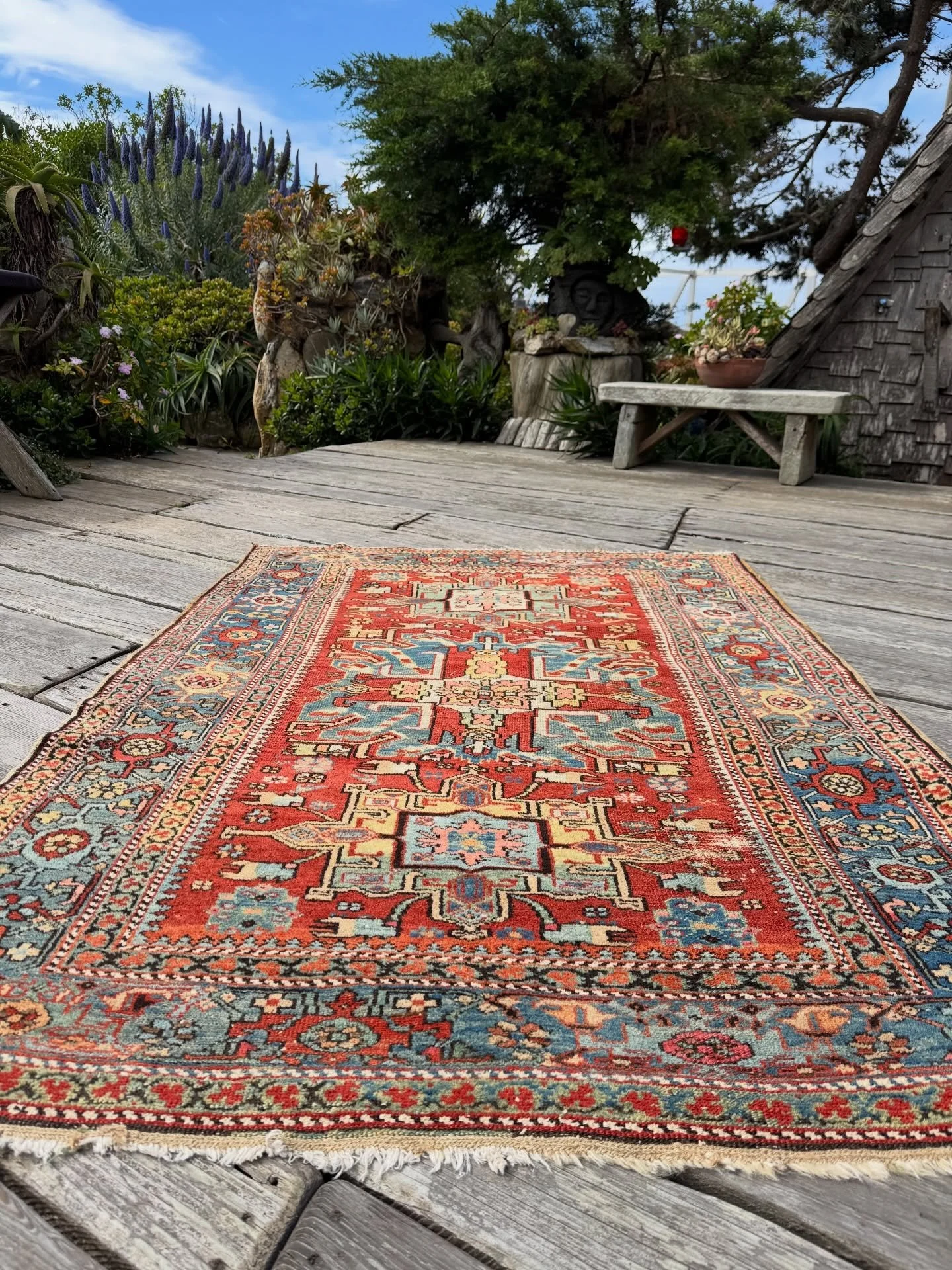 Extraordinary colors in this antique Barjid village rug from East Azerbaijan Province in NW Iran. Size is 4&rsquo;9&rdquo;x6&rsquo;9&rdquo; and it&rsquo;s in good condition with nice soft hand spun wool pile over most of the surface. Please inquire b