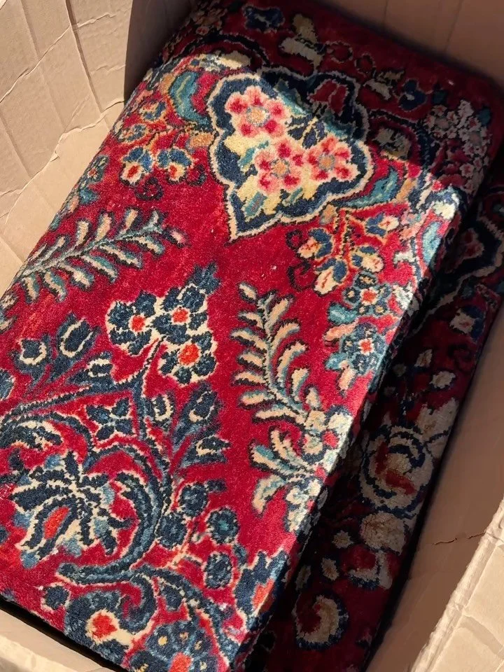 Lovely Sarouk in an unusual size of 3&rsquo;9&rdquo;x8&rsquo;7&rdquo; in good condition. Full lustrous pile with only a few tiny moth bites keeping it from a perfect score. Please DM for more info.