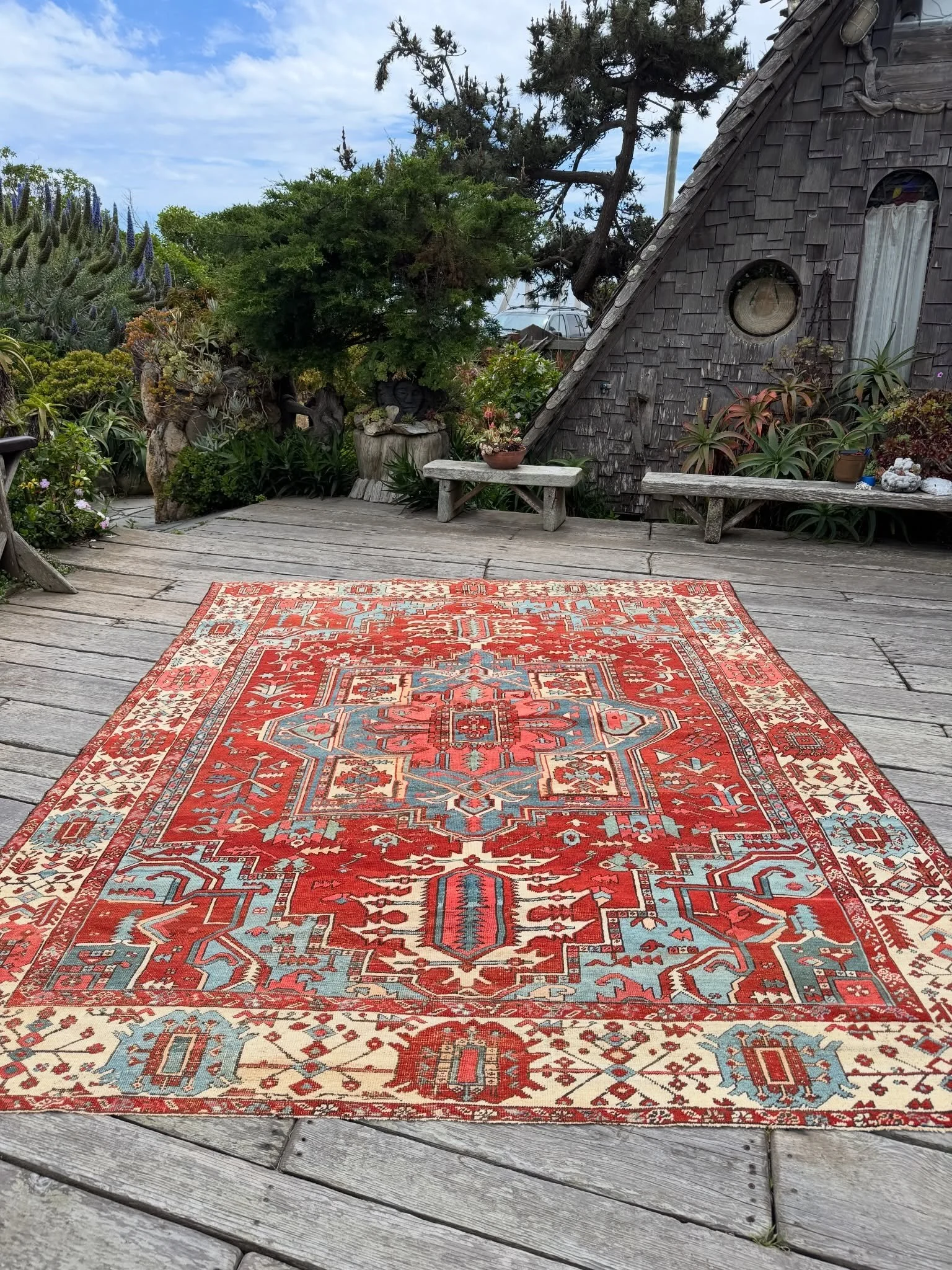 It is amazing what a visionary weaver could do with only six colors 130 years ago. Haven&rsquo;t seen too many like it. Size is squarish at 9&rsquo;5&rdquo;x11&rsquo;5&rdquo;. Freshly hand washed and ready to place in your beautiful home.