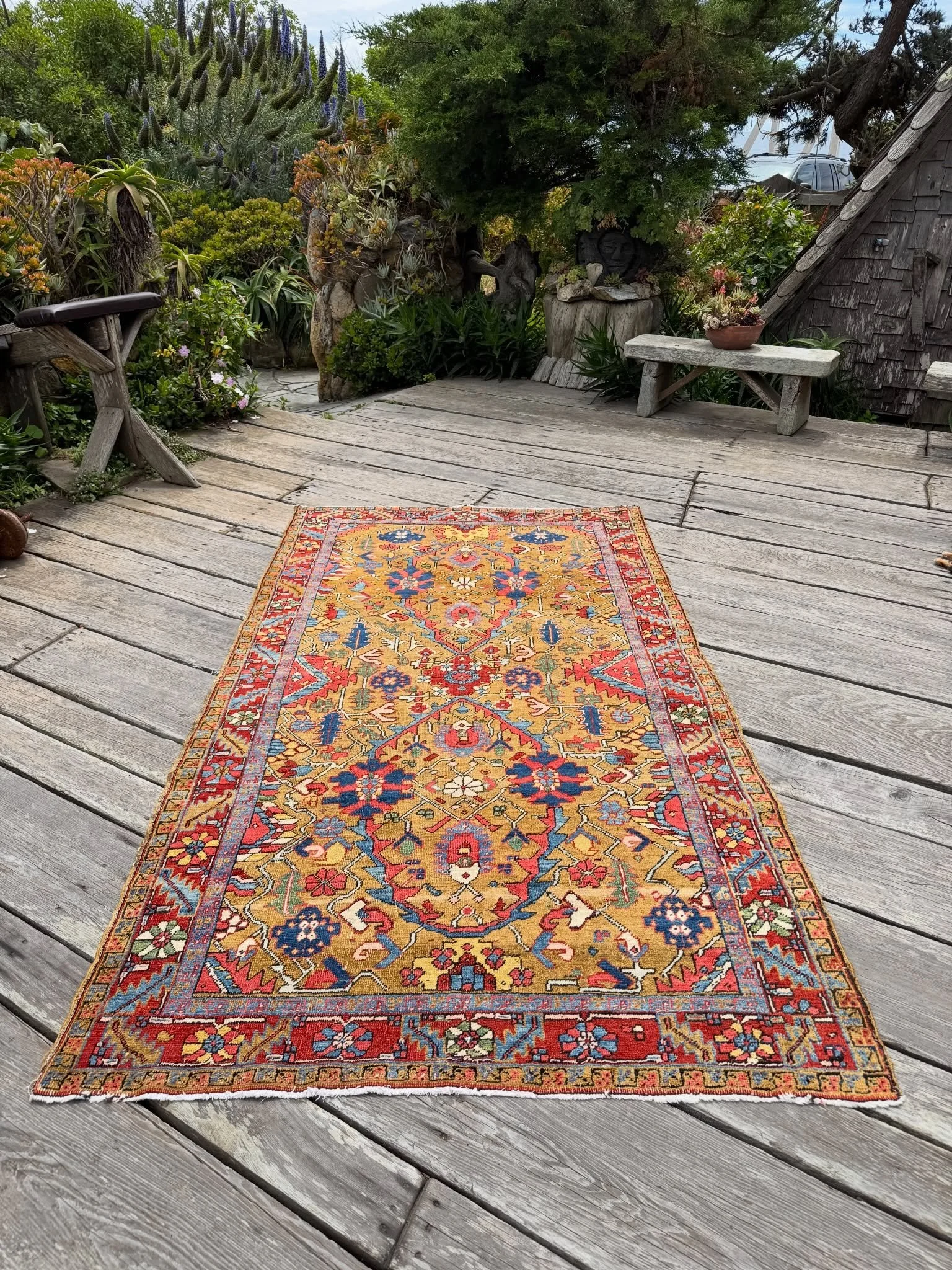 One of the best ever Heriz (Bakshaish) we&rsquo;ve ever seen. That distinctive ground cumin color is derived from walnut husks. There are no better colors than what the weaver has chosen and the dyer has dyed. It&rsquo;s a mind blower for the rug lov