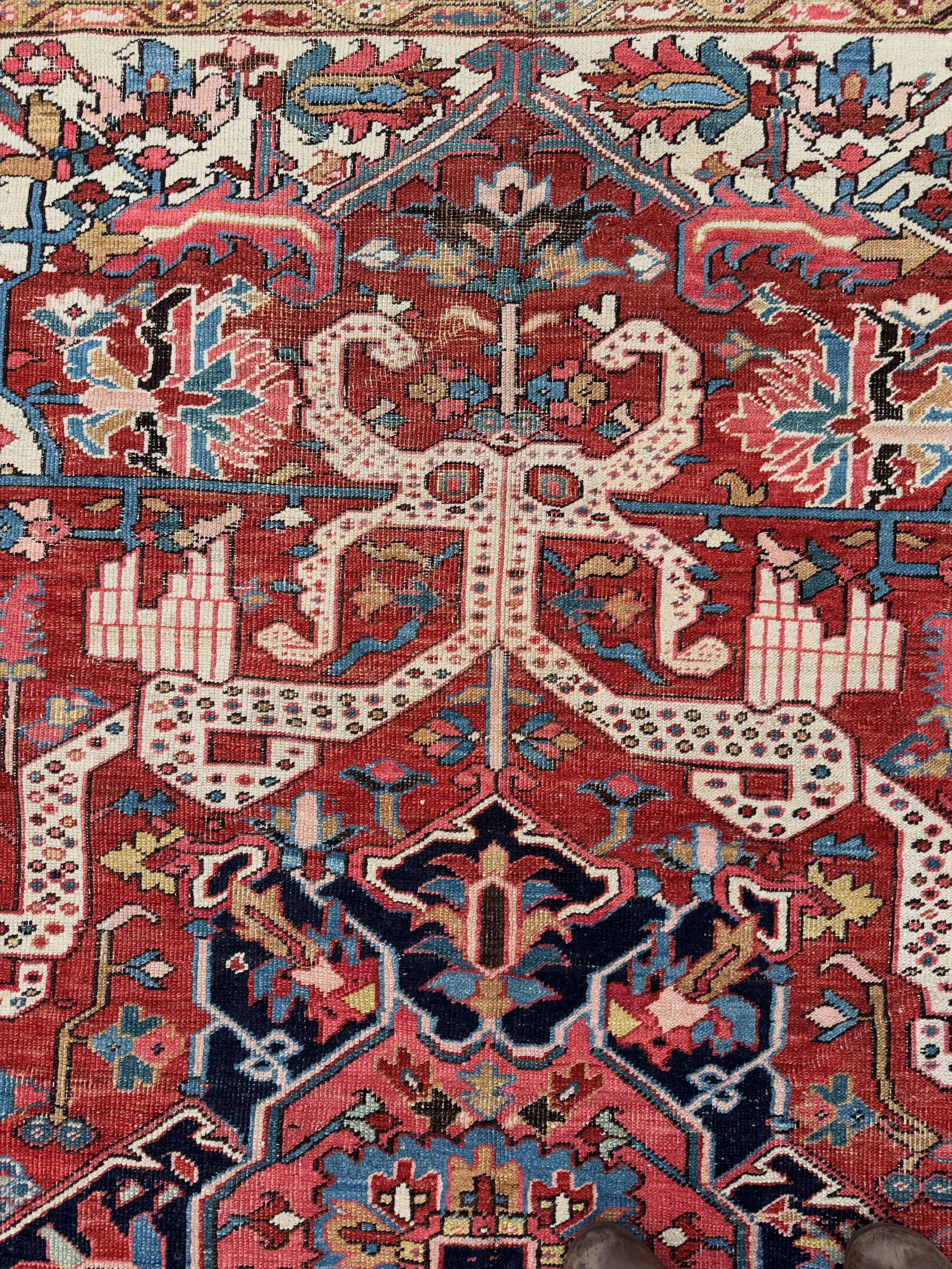 This very rare antique Heriz goes out to all our dragon lovers in the audience. We&rsquo;ve only seen a handful of related examples. Maybe now is the time to act on your hearts desires. Size is 8&rsquo;2&rdquo;x11&rsquo;5&rdquo; and it is over 100 ye