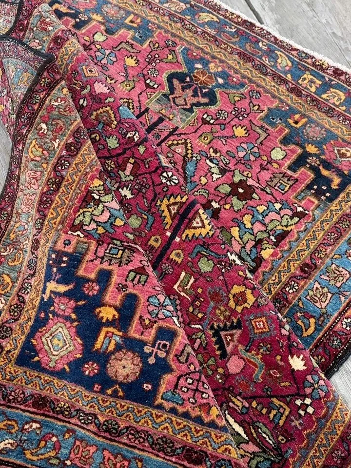 A splendid antique Kurdish Bidjar with a tribal rendering of the tree of life motif. Birds, flowers, and delicious naturally dyed colors. Size is 4&rsquo;4&rdquo;x6&rsquo;10&rdquo; in excellent condition and currently available. DM for more informati