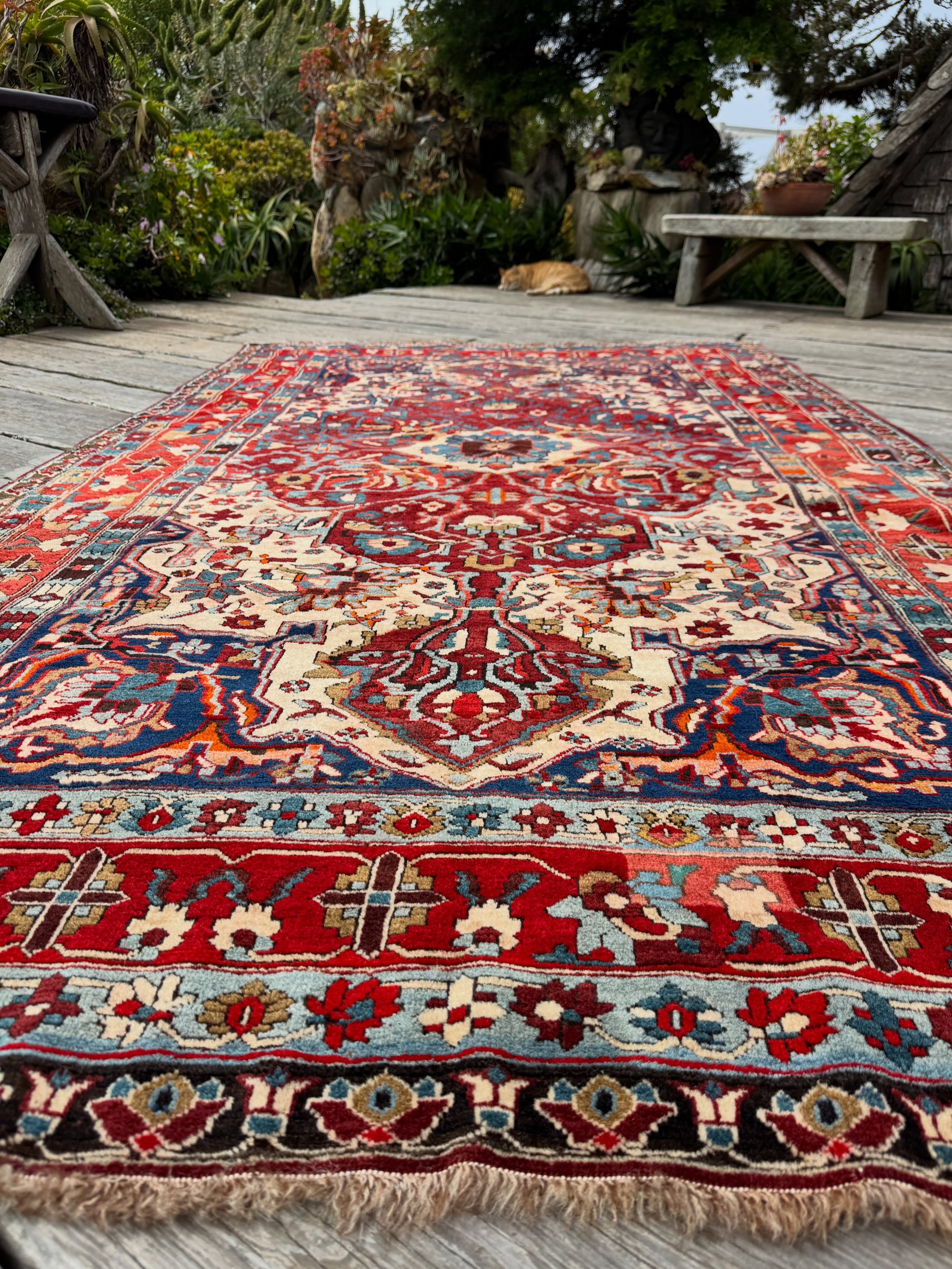 This dramatic rug hails from Karabagh Azerbaijan to my best evaluation. Wonderful wool and an almost psychedelic design with rich colors. Size is 5&rsquo;8&rdquo;x9&rsquo;10&rdquo;. Very lustrous wool pile on an all wool foundation. Please DM for mor