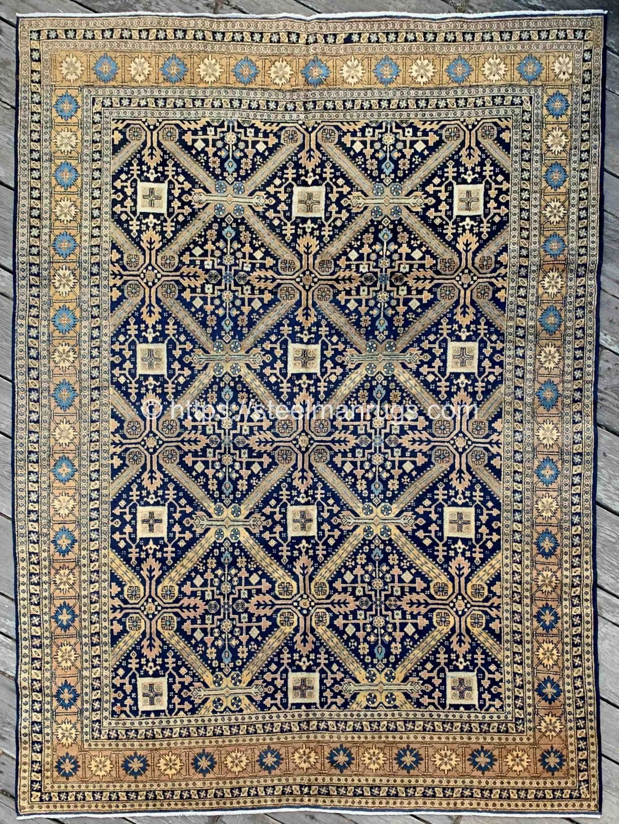 What an absolute stunner!

Rug No. 8220

Semi Antique Persian Tabriz rug with a refined geometric pattern of an infinitely repeating diagonal lattice highlighting delicate stylized botanical motifs. The color palette is like a coastal breeze with cer