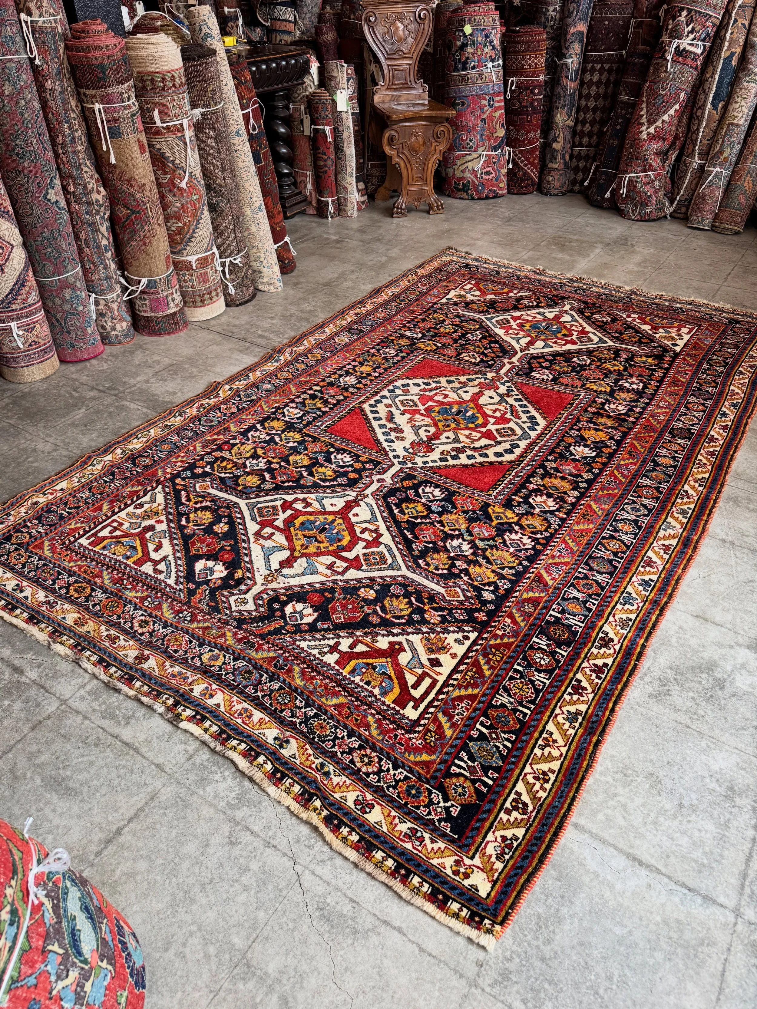 We are blessed to do what we do. It isn&rsquo;t an easy business, but we are given the opportunity to experience true works of art on a daily basis. When we are tired and dragging, we unroll something like this rare antique Qashqai, and it&rsquo;s li
