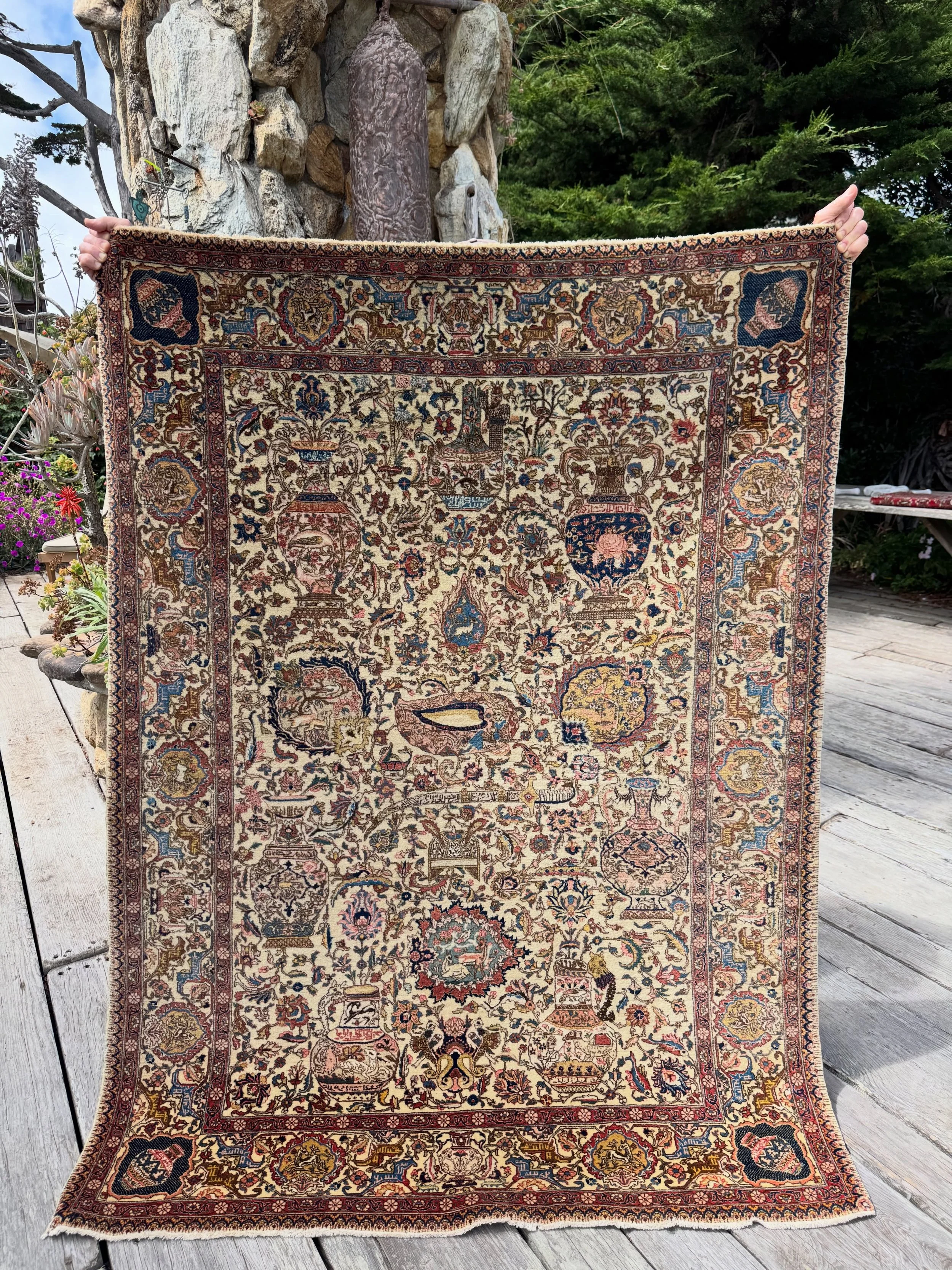 The artwork on this fine antique Tabriz rug is so captivating, you will be tempted to hang it as wall art. The highly detailed &ldquo;Zir Khaki&rdquo; design depicts ancient artifacts, unearthed treasures from Iran&rsquo;s rich archaeological history