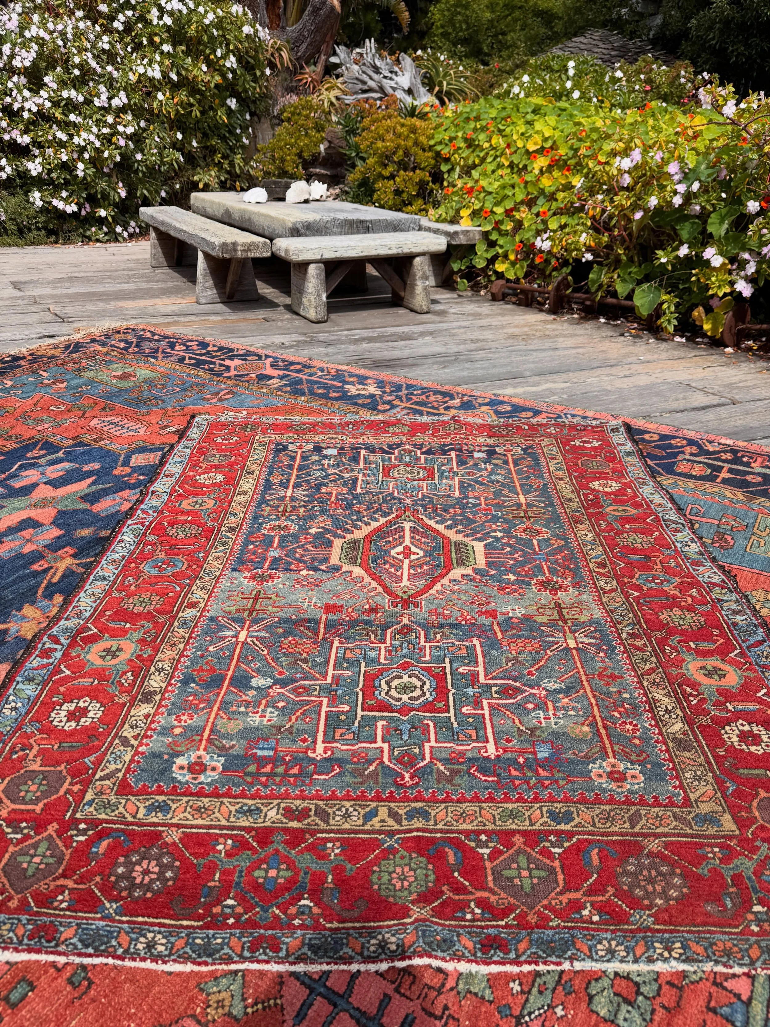 The classic Karajeh design, but woven in an unusually sublime colorway. So beautiful. Size is 4&rsquo;8&rdquo;x6&rsquo;0&rdquo;. Price on request (by DM only)