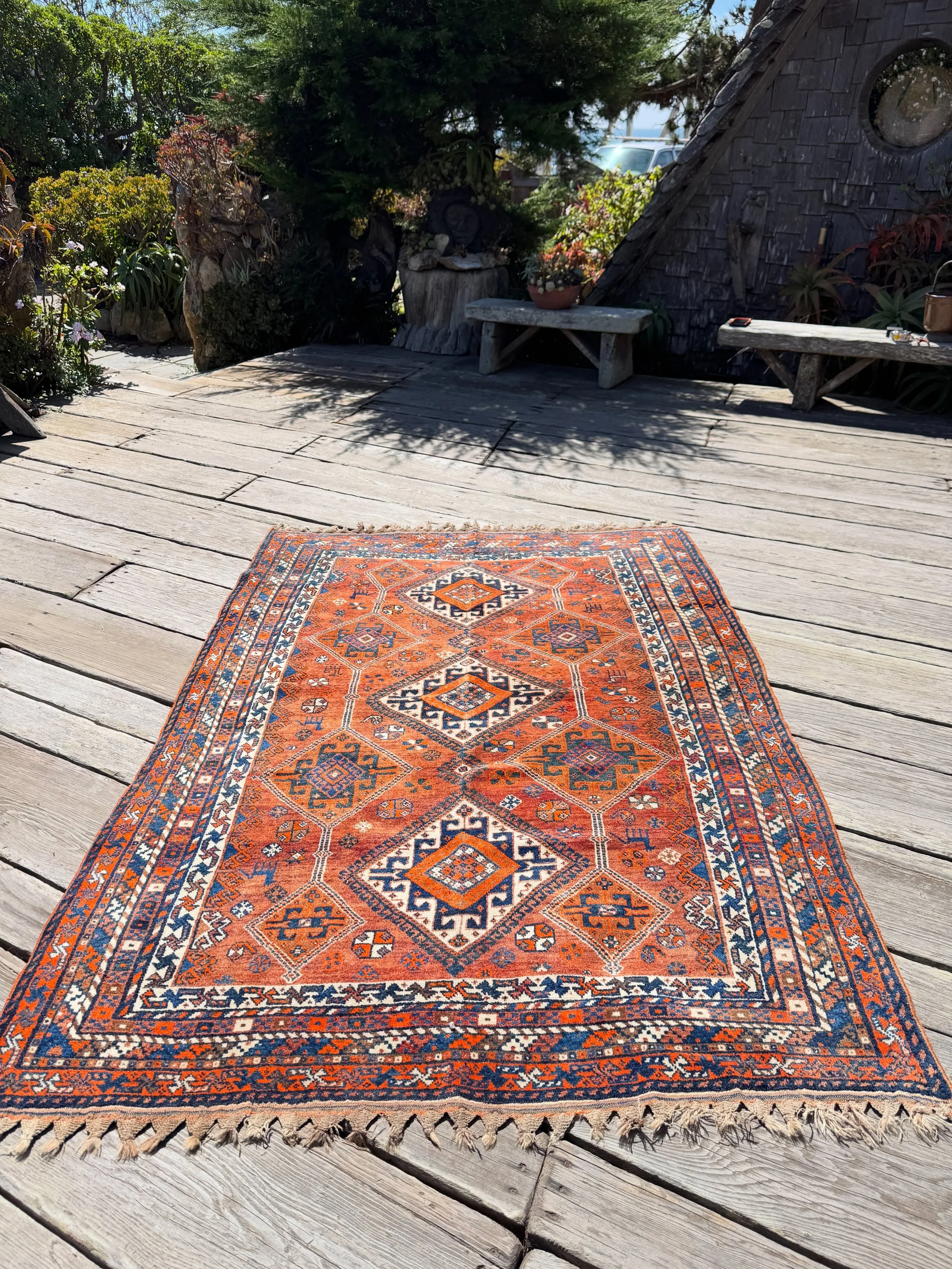 Happy Sunday rug friends! This gorgeous Shiraz Qashqai is one of our most recent finds. It positively glows with that deep rust ground. Great size at 5&rsquo;2&rdquo;x7&rsquo;7&rdquo; in near perfect condition. Available by DM or email.