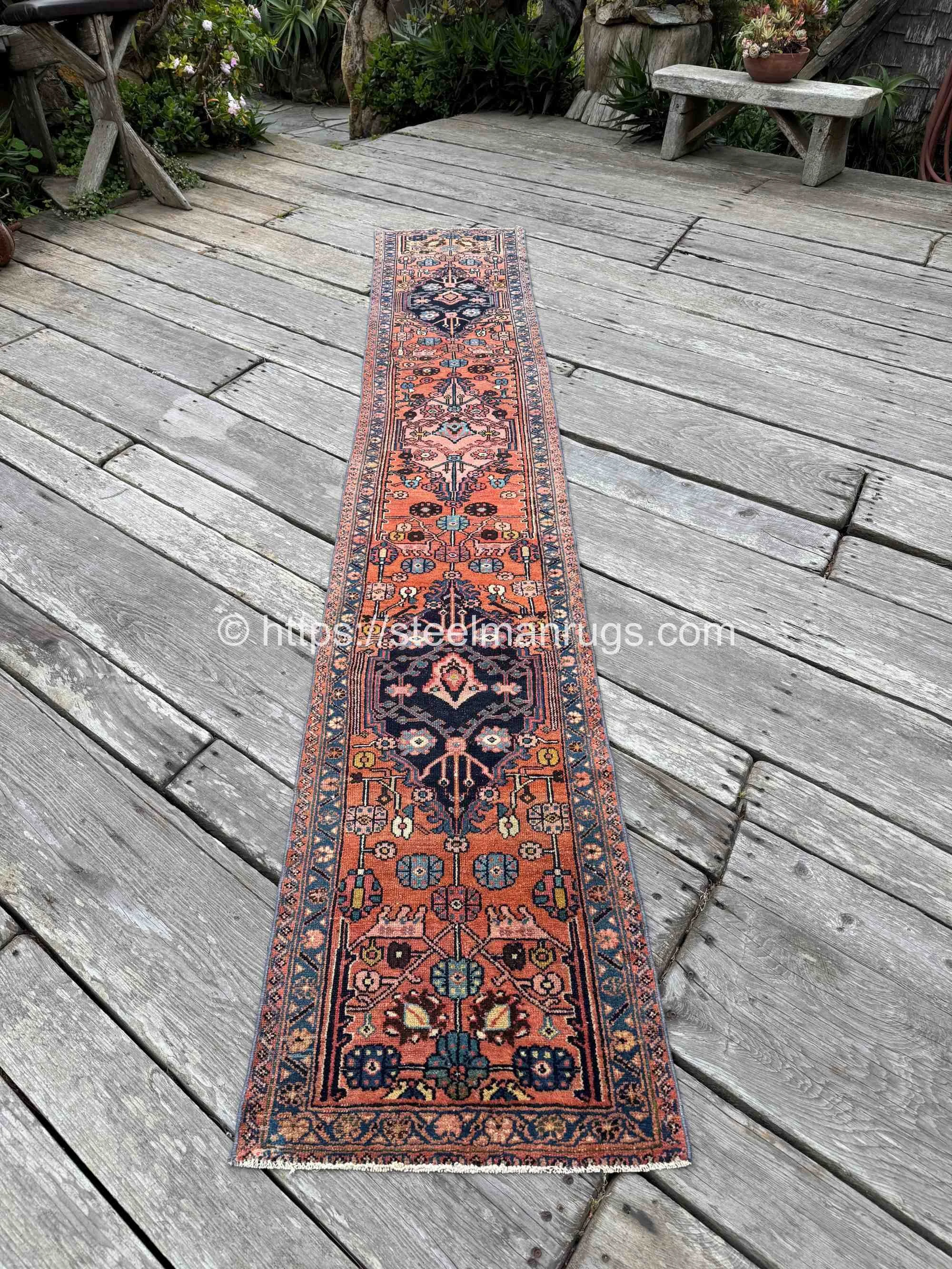 Semi Antique Persian Hamadan Runner 2’0”x12’1” Terracotta Super Narrow