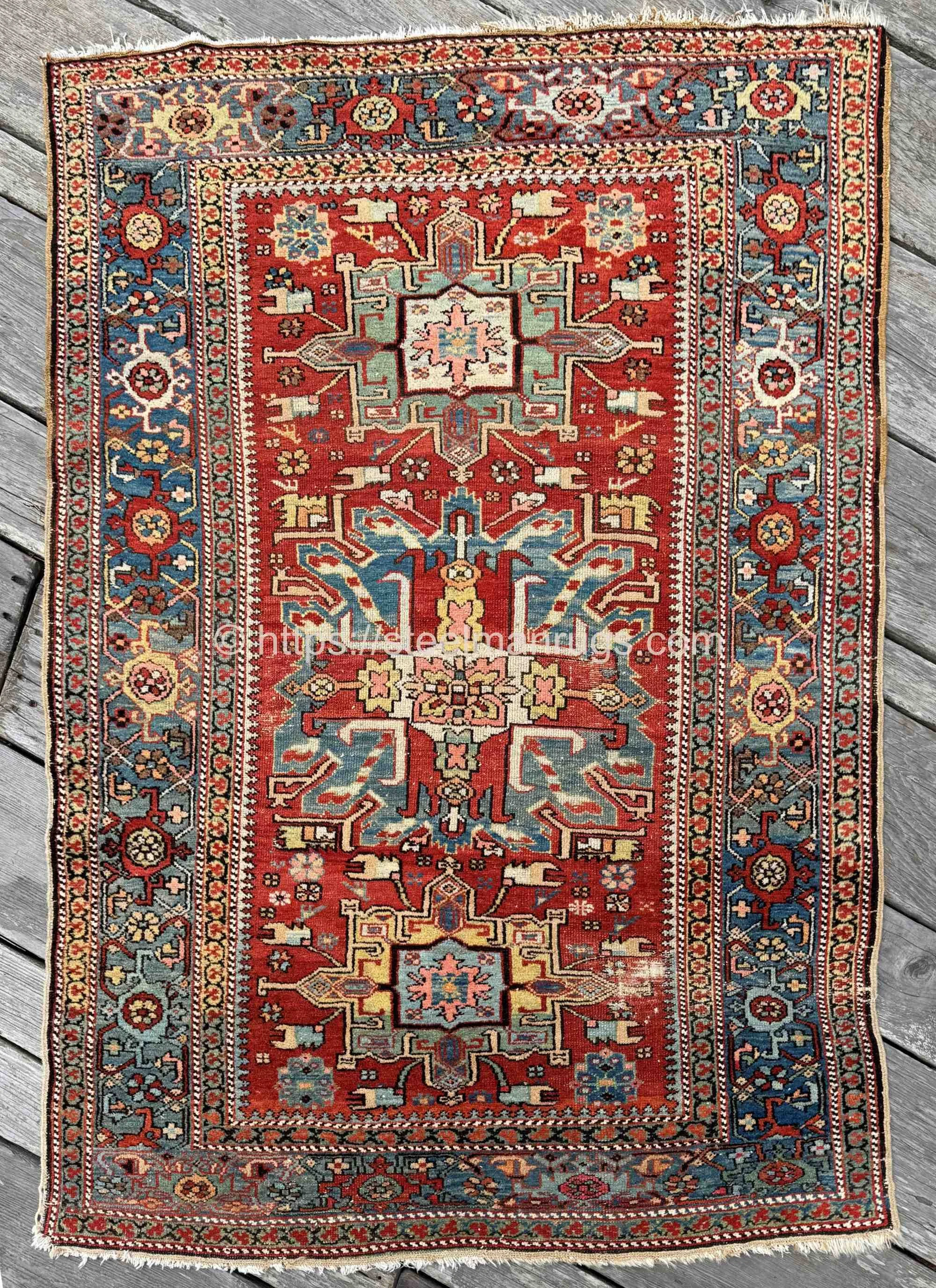 Antique Qarajeh Rug 4'9"x6'9" Barjid Village Colorful Masterpiece