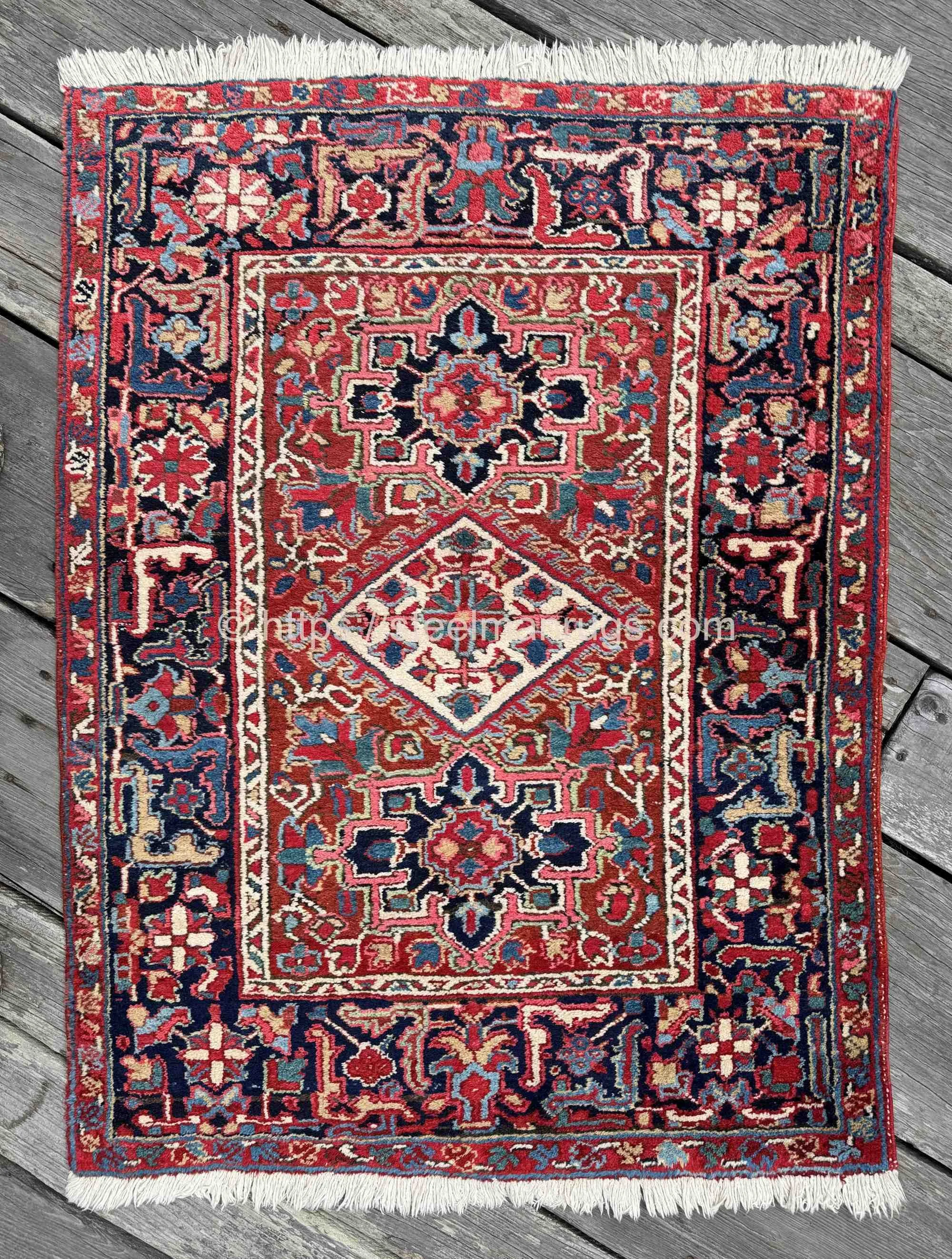 semi antique heriz rug small size