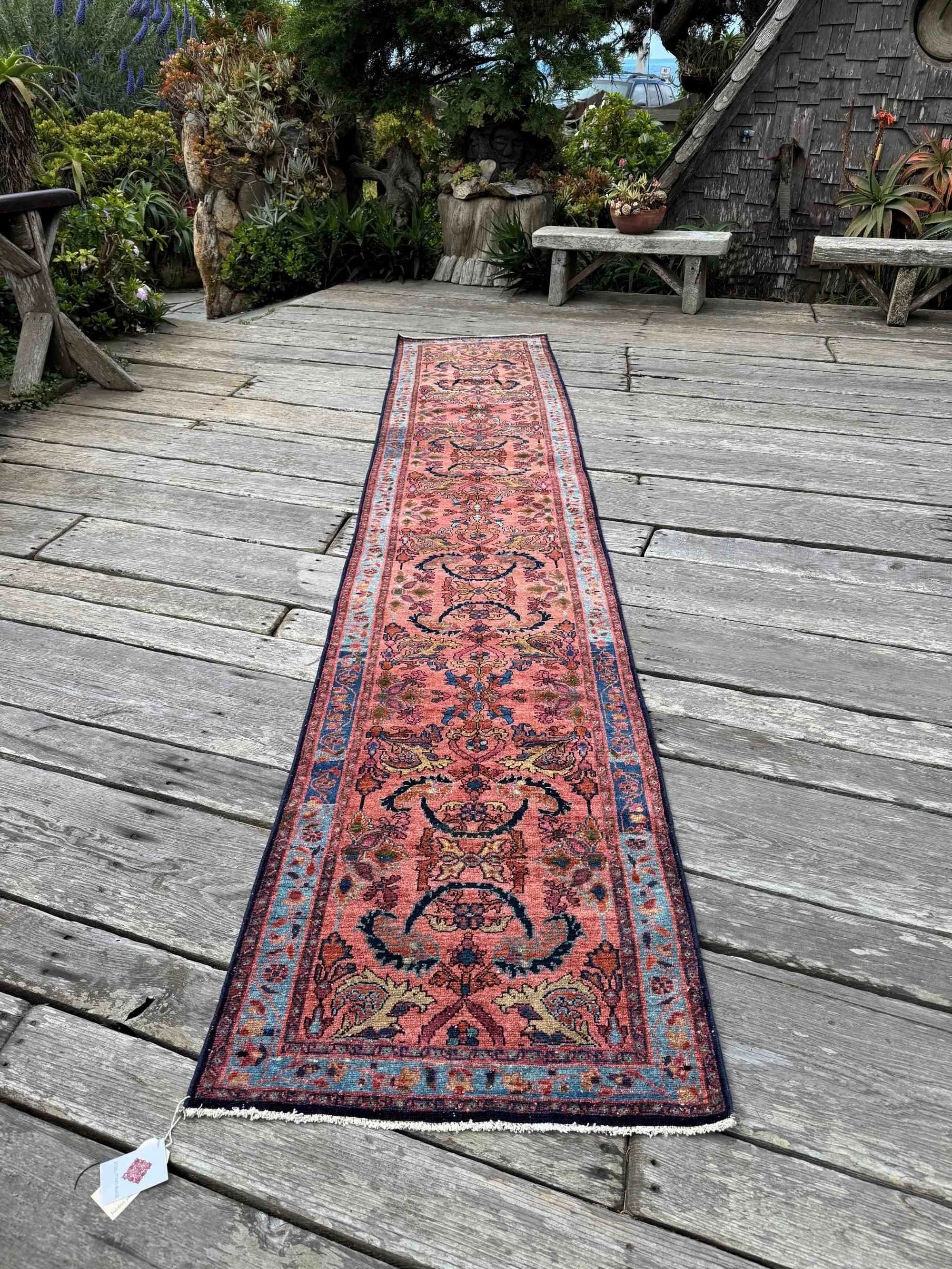 Vintage Persian Hamadan Runner Rug 2’7”x13’5” Elegant Florals on Muted Pink