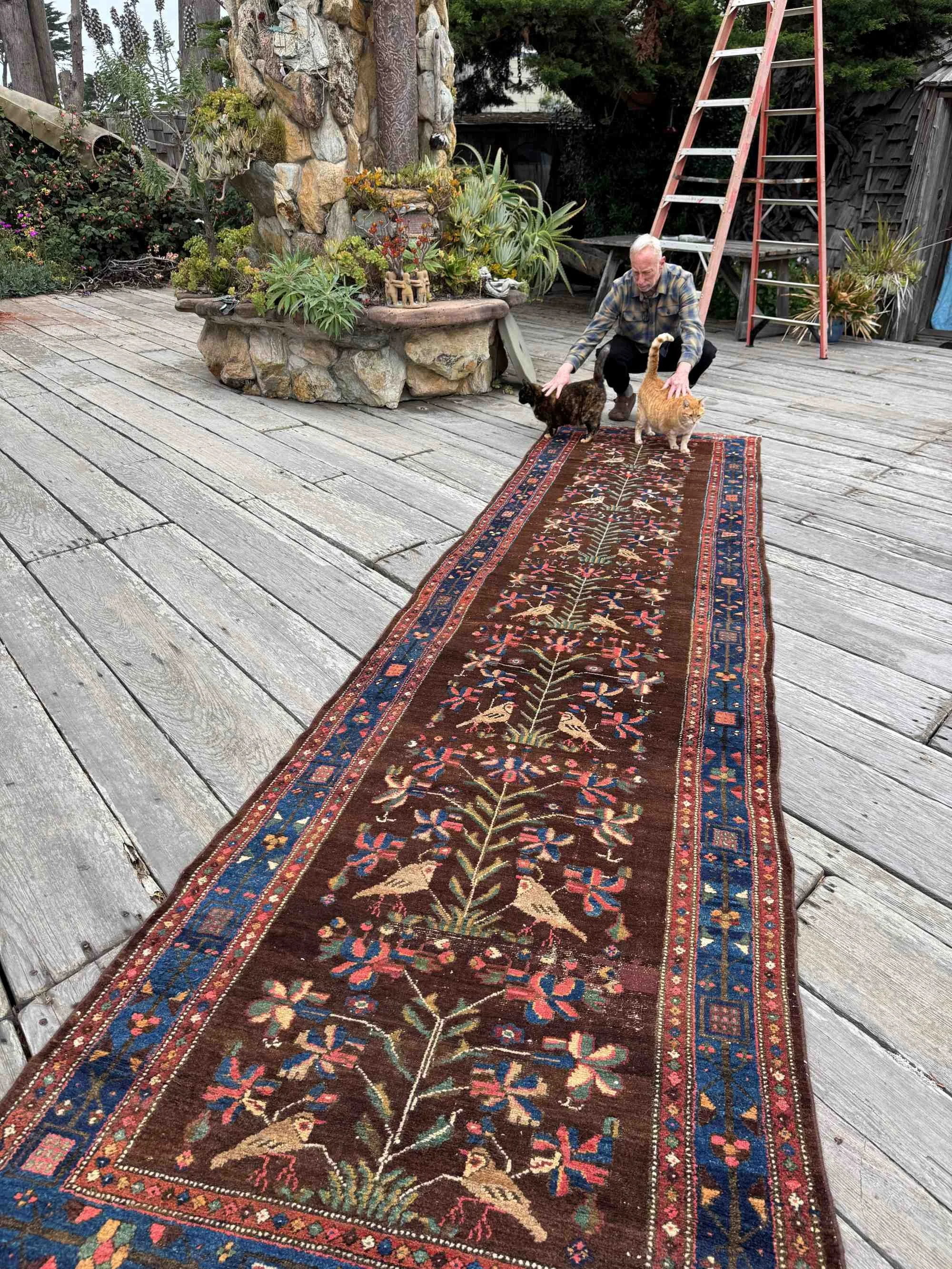 antique nomadic runner rug brown