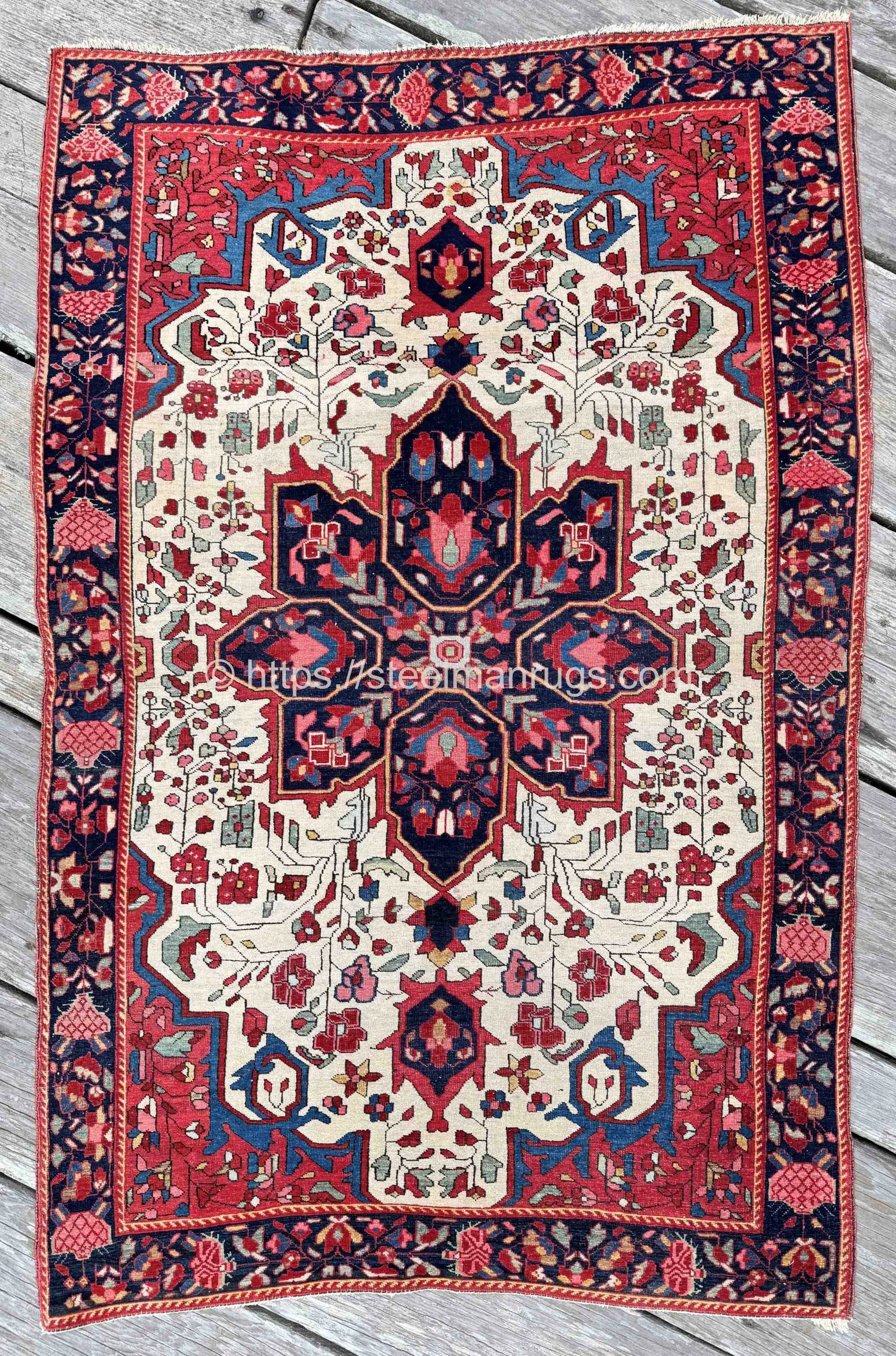 Antique Persian Farahan Rug 3'5"x5'2" Rare Botanical Jewel