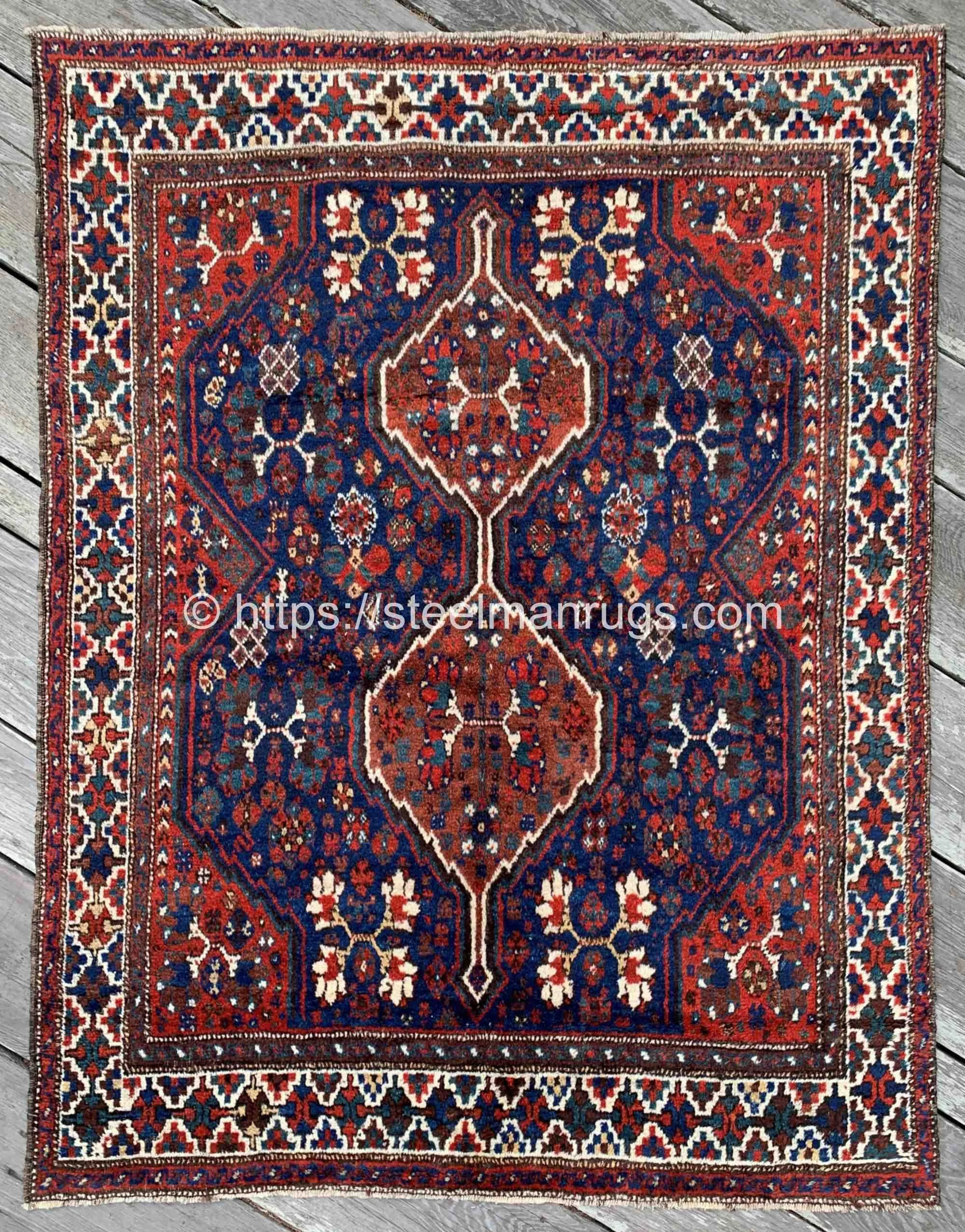 Vintage Persian Shiraz Tribal Rug 5'7"x7'0" Blue Teal Brick