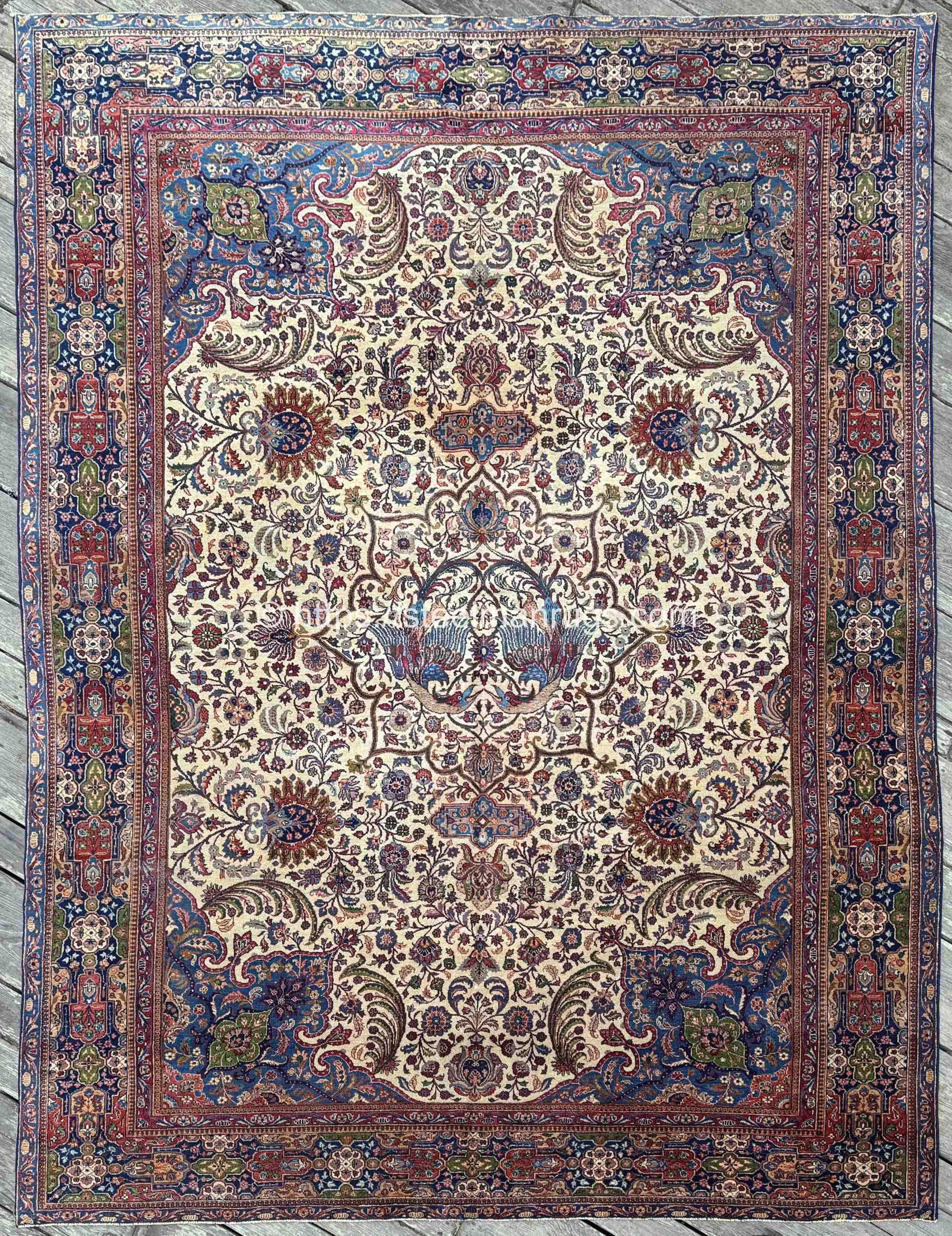 Antique Persian Tabriz Rug 9'6"x12'7" Exotic Phoenix and Botanical Paradise