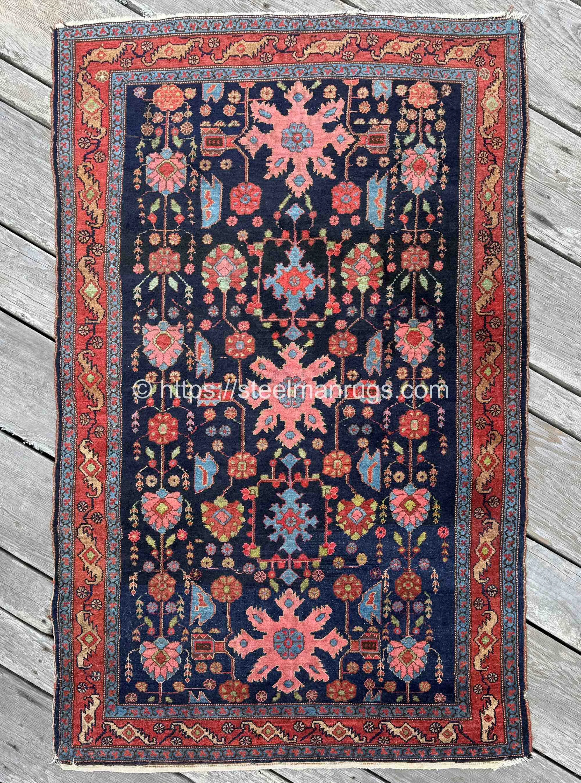 antique area persian rug navy blue bakhtiari